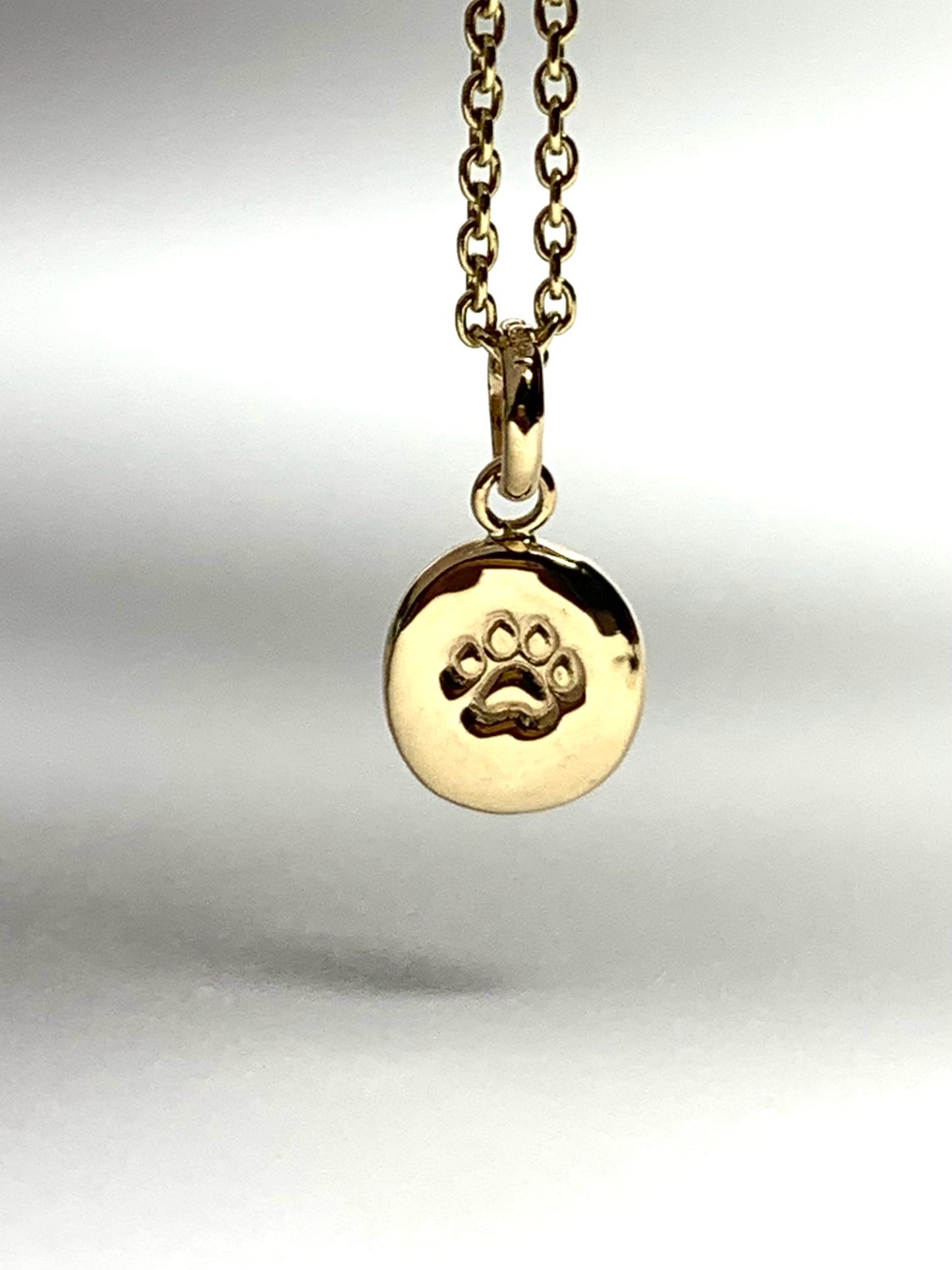 14K Solid Yellow Gold Nugget “Paw” Mini Pendant, Tiny Charm