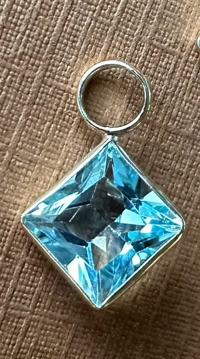 Clearance! 10k Solid Yellow Gold, Blue Topaz Mini Earring Charms, Princess Cut