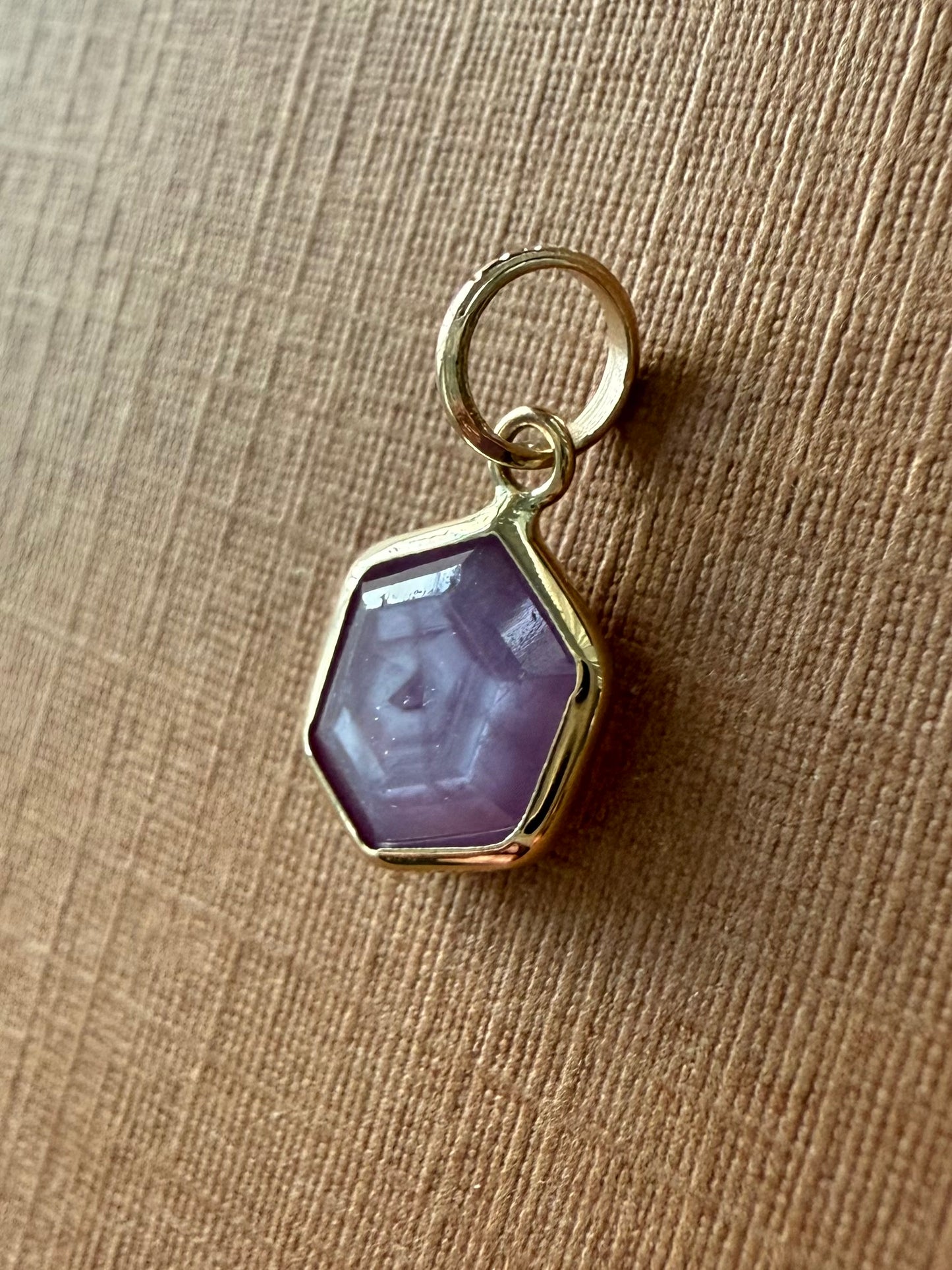 14k Solid Yellow Gold, Natural Pink Opaque Sapphire Hexagon Pendant, Tiny Size