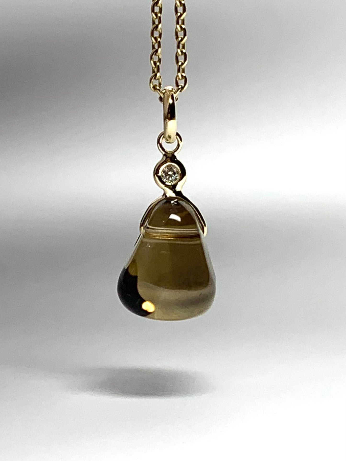 14k Solid Yellow Gold, Diamond, Lemon Quartz Tumbled Nugget Bead Pendant, Mini Size