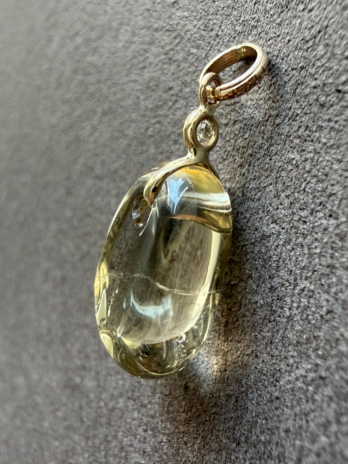 14k Solid Yellow Gold, Diamond, Lemon Quartz Tumbled Nugget Bead Pendant, Mini Size