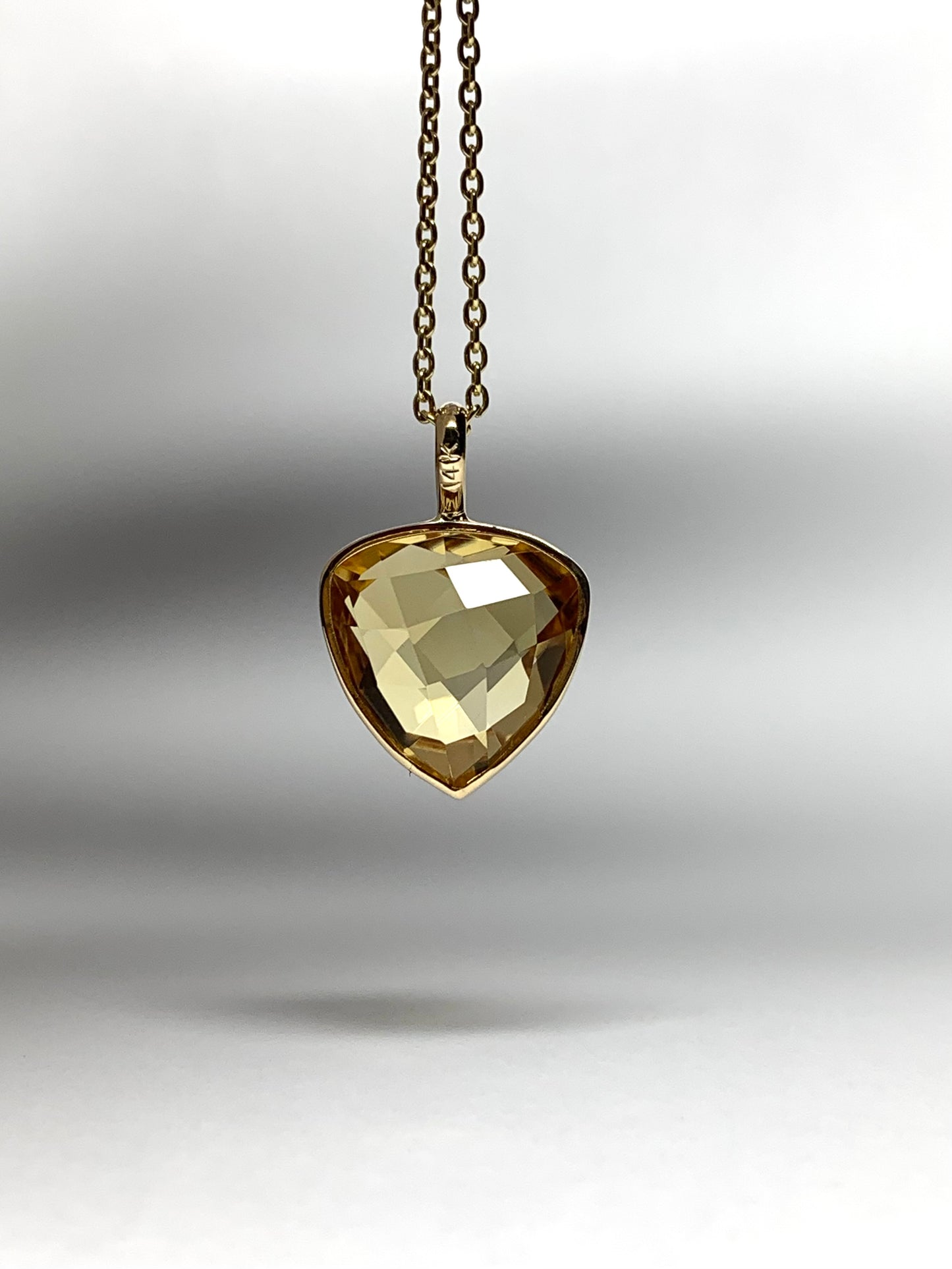 14k Solid Yellow Gold, Citrine Trillium   Pendant, Small Size