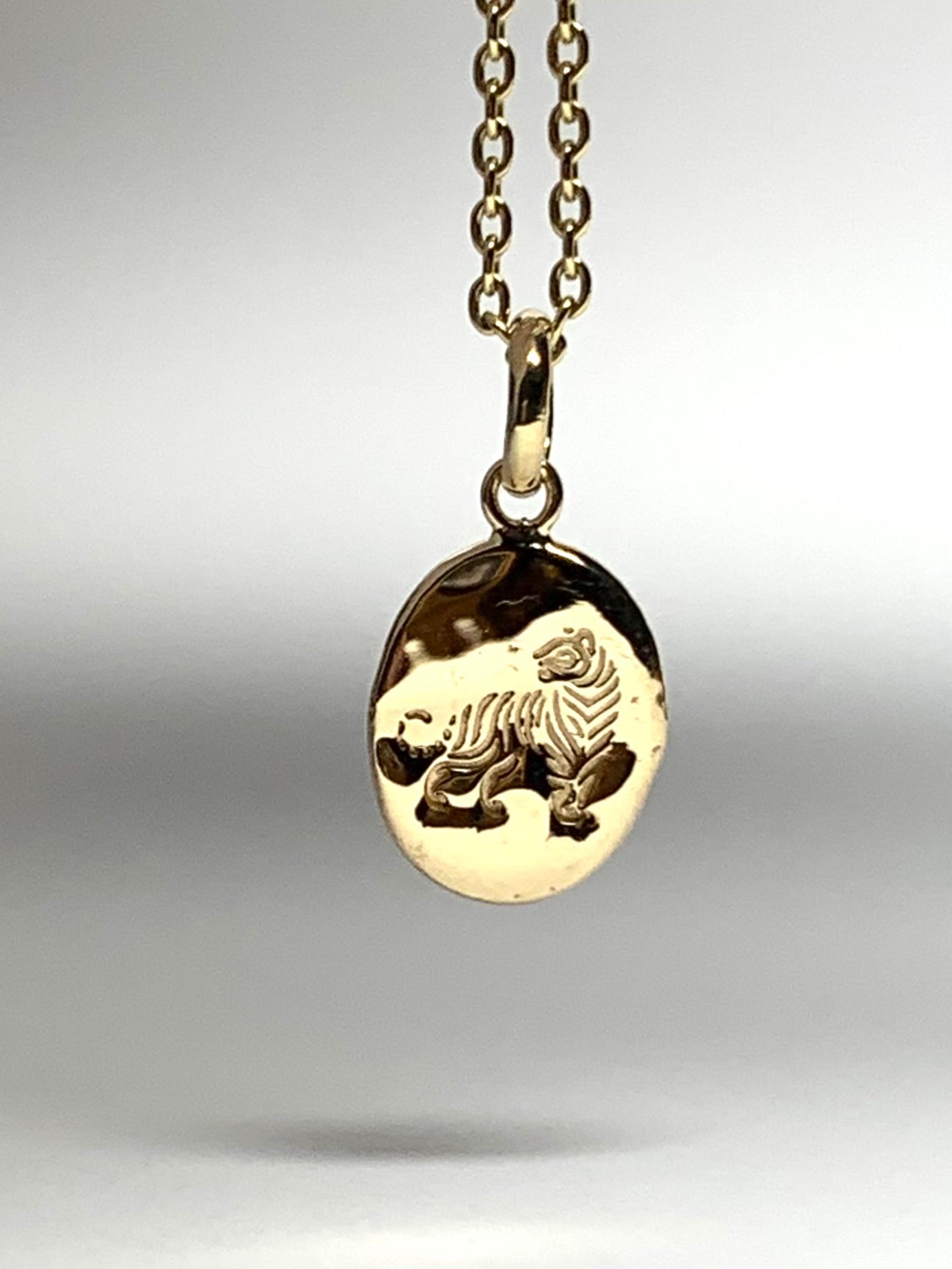 14k Solid Yellow Gold Nugget Mini Pendant “Tiger”, Tiny Charm