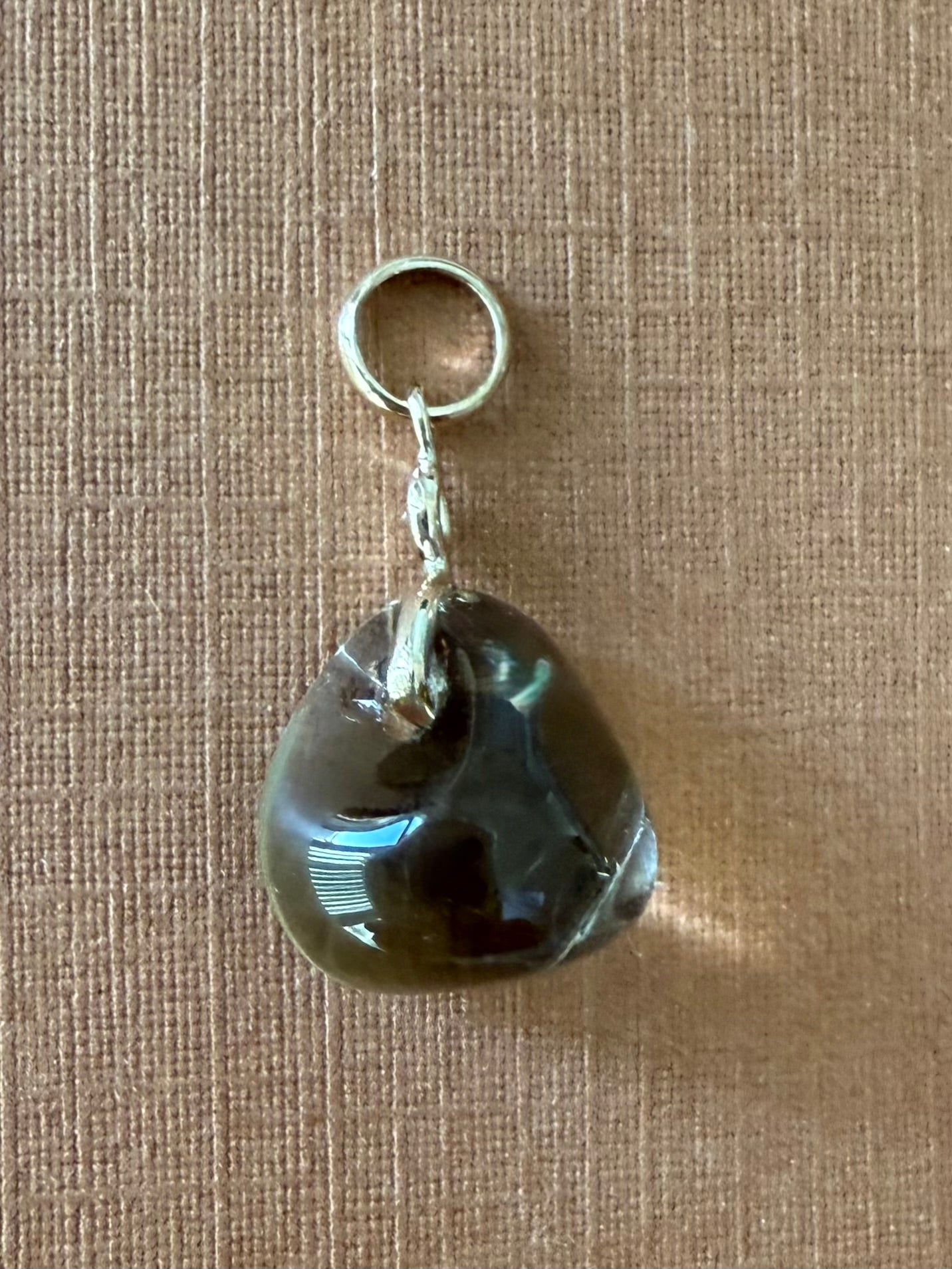 14k Solid Yellow Gold, Diamond, Lemon Quartz Tumbled Nugget Bead Pendant, Mini Size