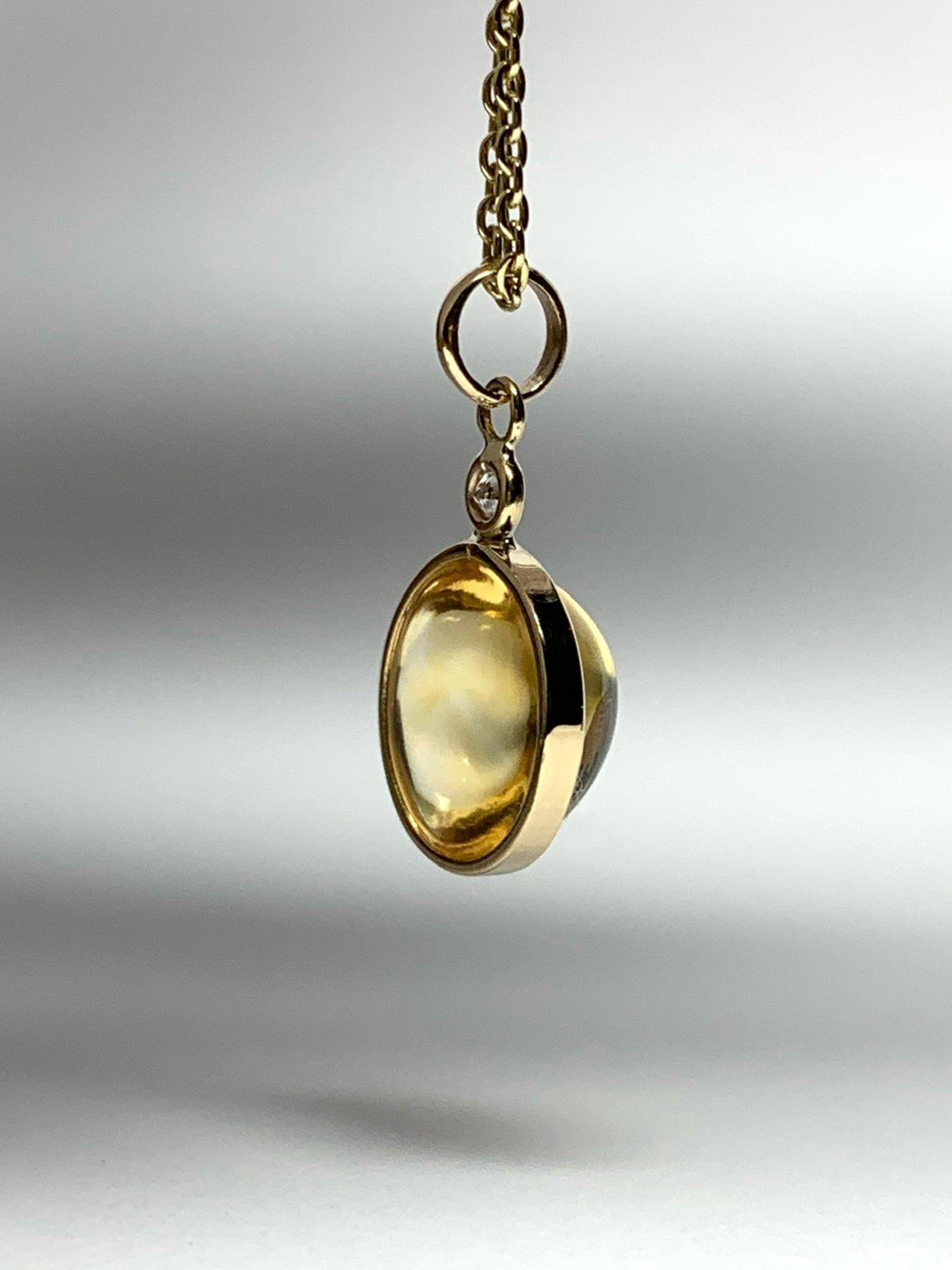 14k Solid Yellow Gold, White Diamond, Yellow Citrine Cabochon Mini Pendant
