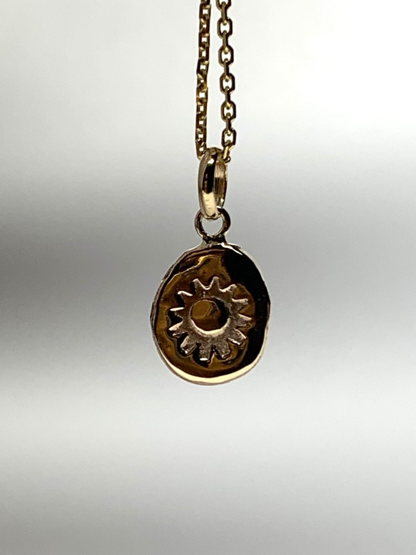 10k Solid Yellow Gold Nugget “Day and Night” Mini Pendant, Double Sided Tiny Charm