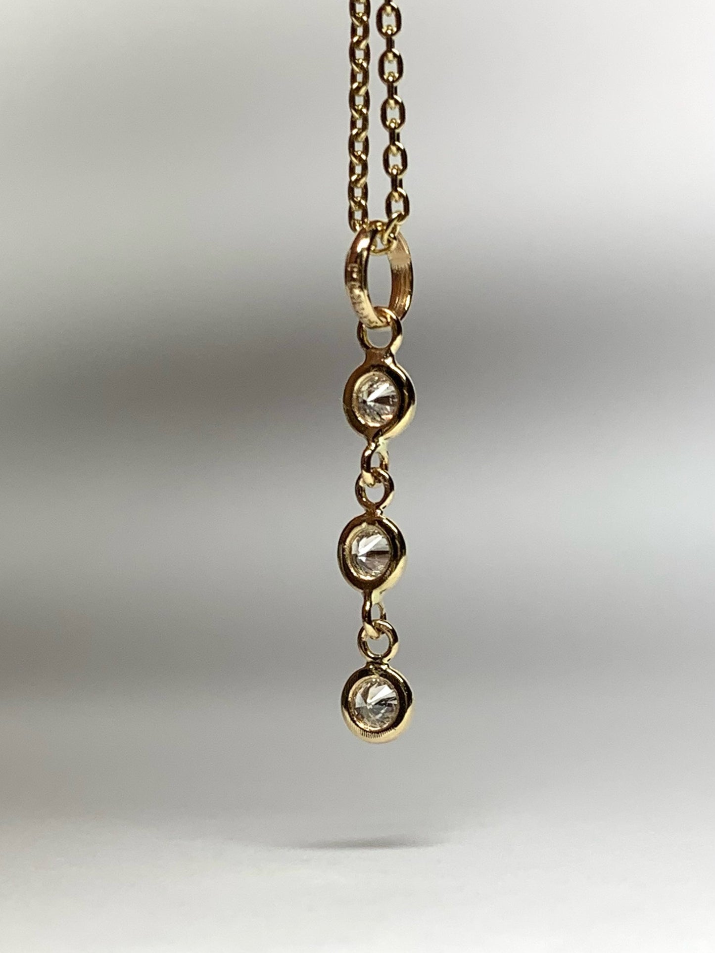 14K Solid Yellow Gold, White Diamonds Line Pendant, Tiny Size