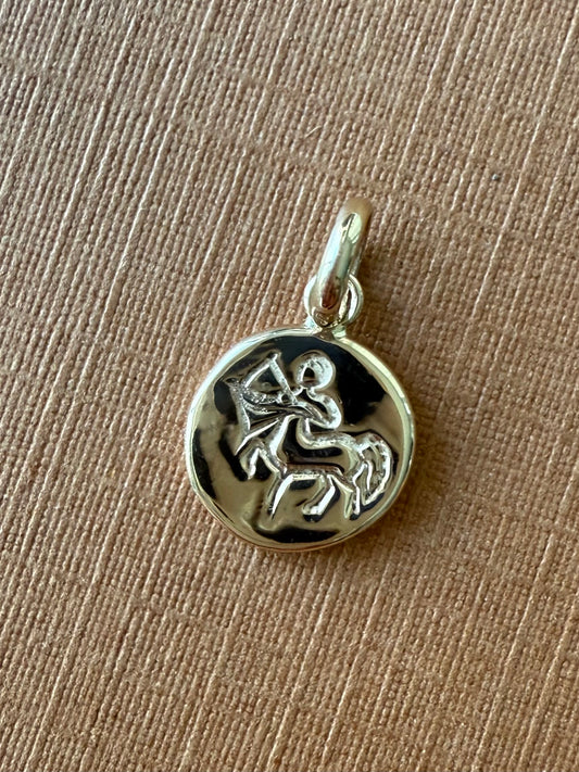 14k Solid Yellow Gold Nugget “Sagittarius” Mini Pendant, Charm