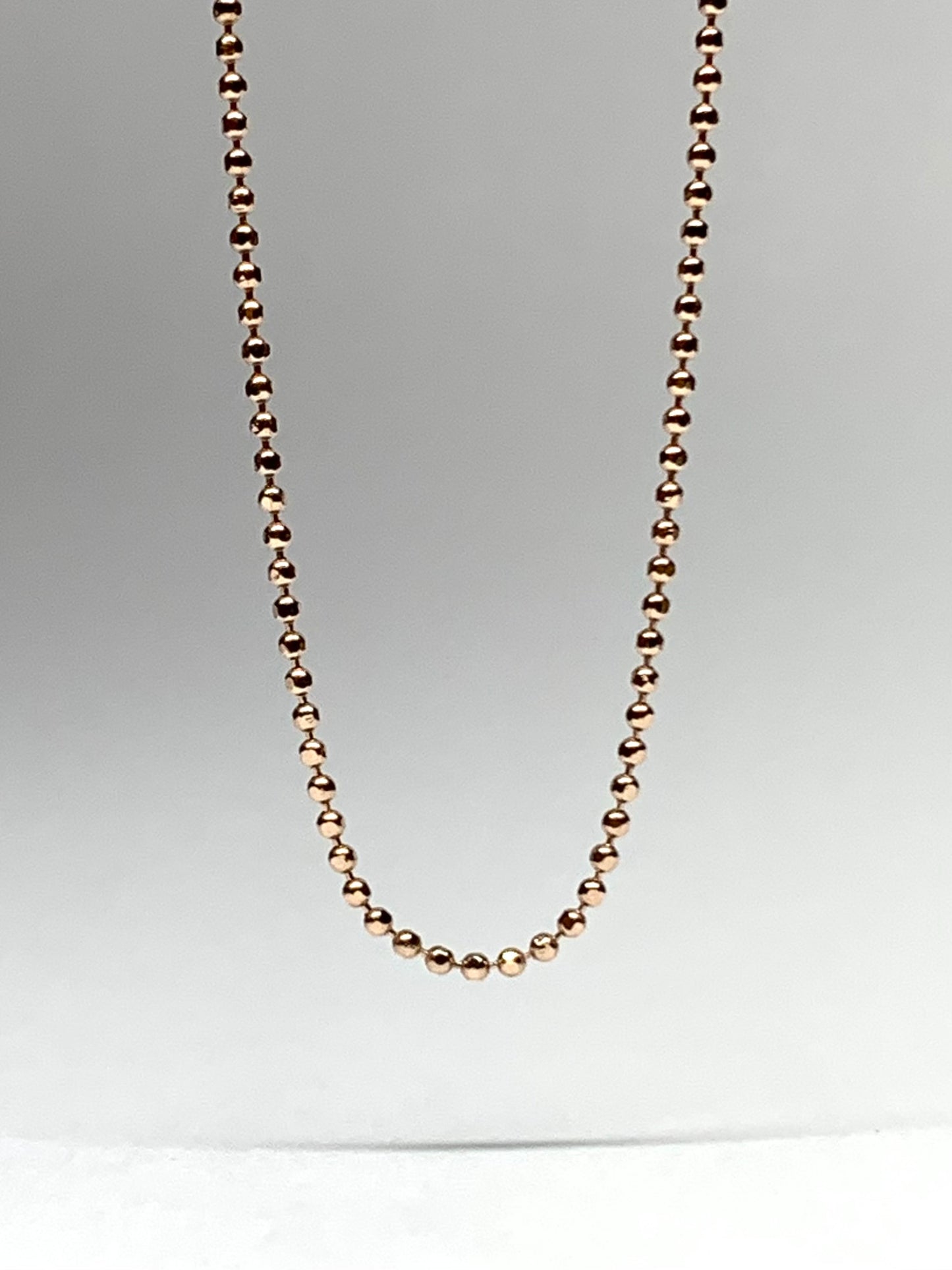 14k Solid Rose Pink Gold Bead Chain, Pendant Chain, 18”
