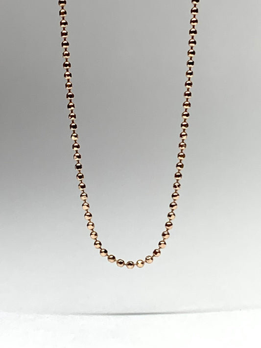 14k Solid Rose Pink Gold Bead Chain, Pendant Chain, 18”