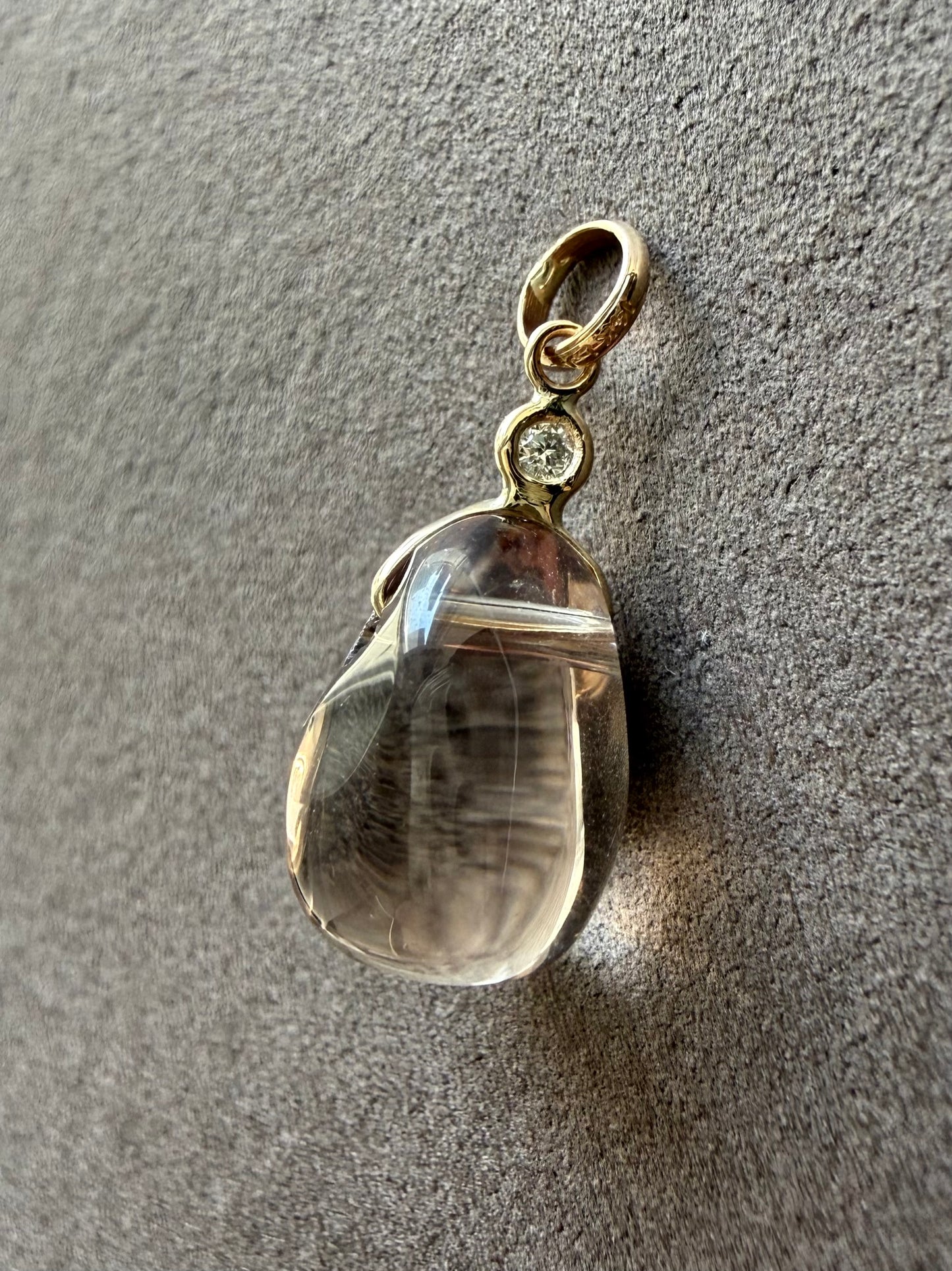 14k Solid Yellow Gold, Diamond, Smoky Quartz Tumbled Nugget Bead Pendant, Mini Size
