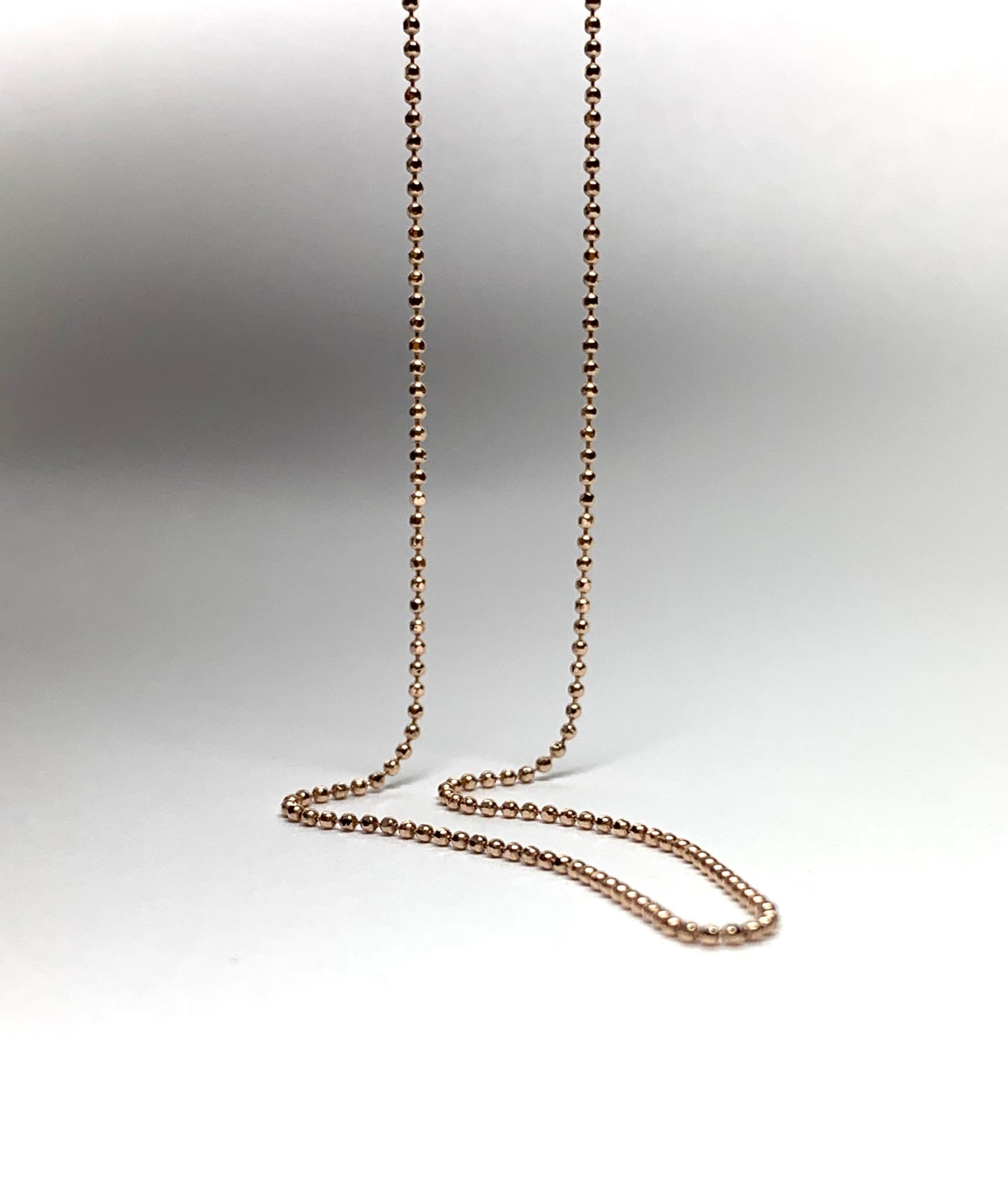 14k Solid Rose Pink Gold Bead Chain, Pendant Chain, 18”