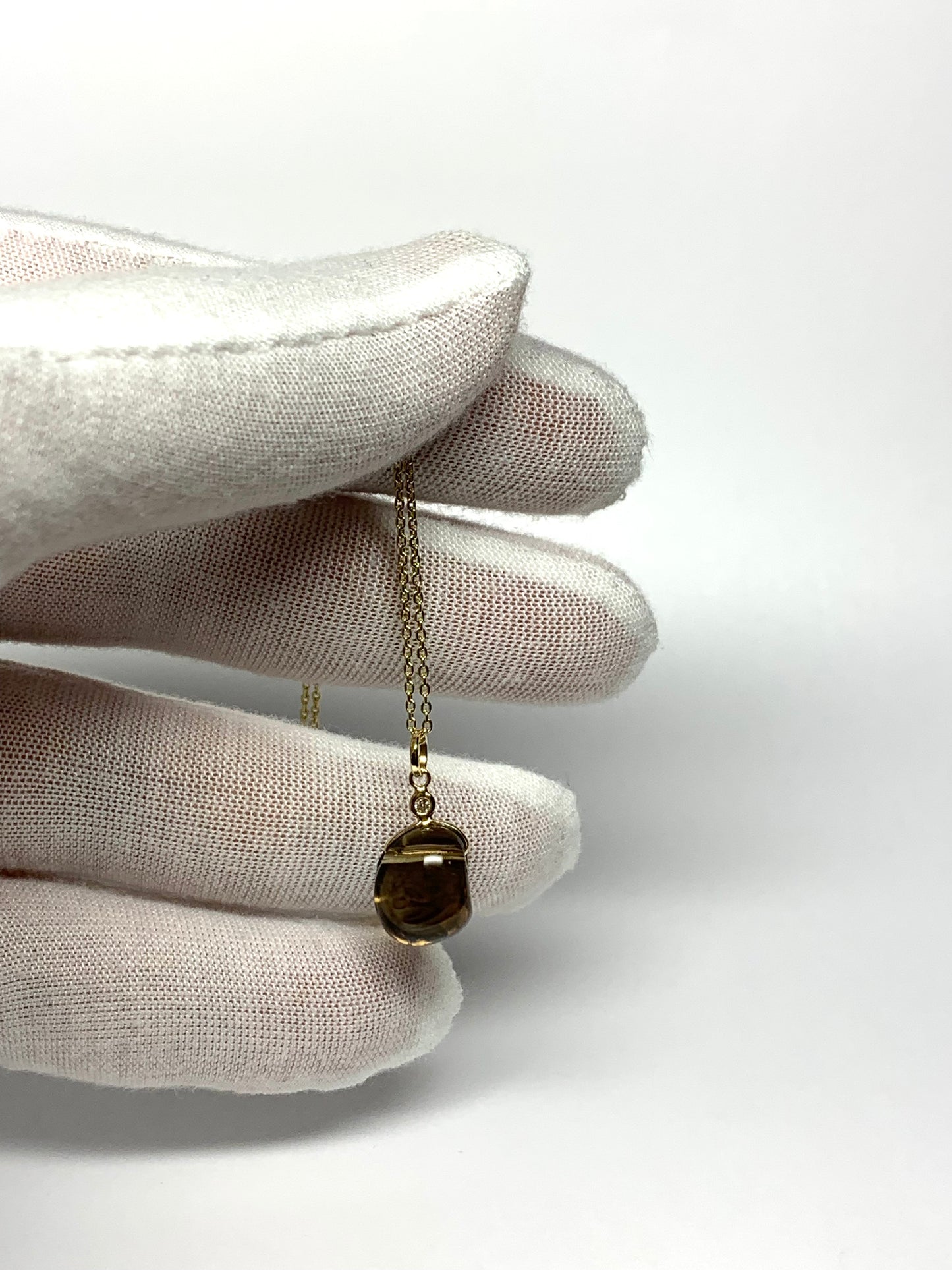 14k Solid Yellow Gold, Diamond, Dark Smoky Quartz Tumbled Nugget Bead Pendant, Mini Size