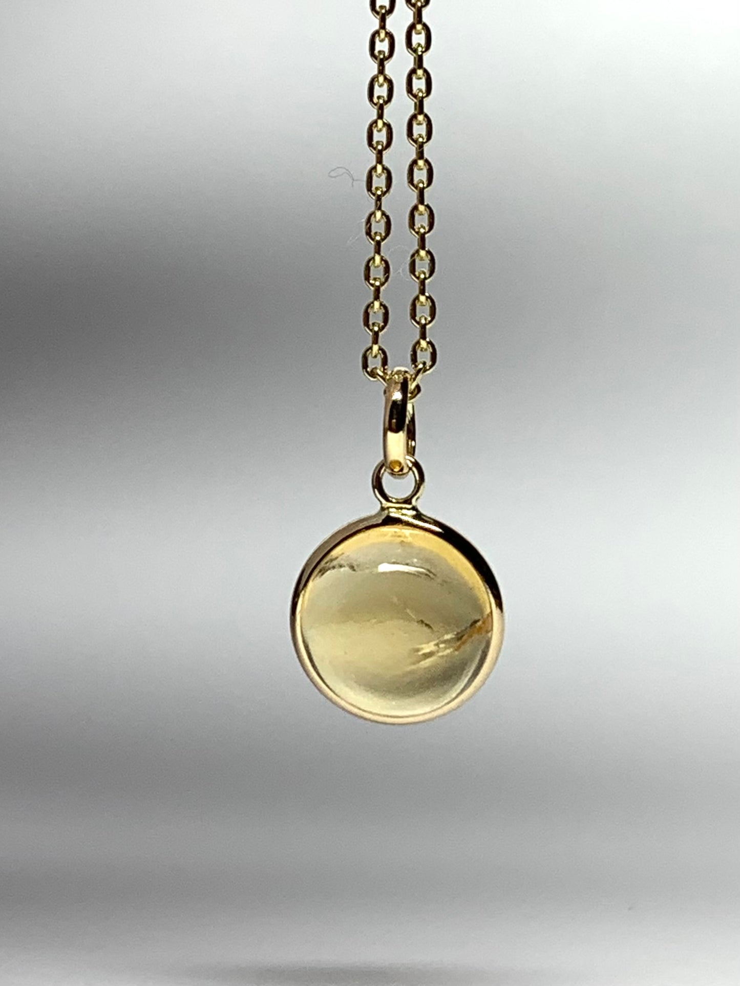 14k Solid Yellow Gold, Yellow Citrine Round Cabochon Mini Pendant
