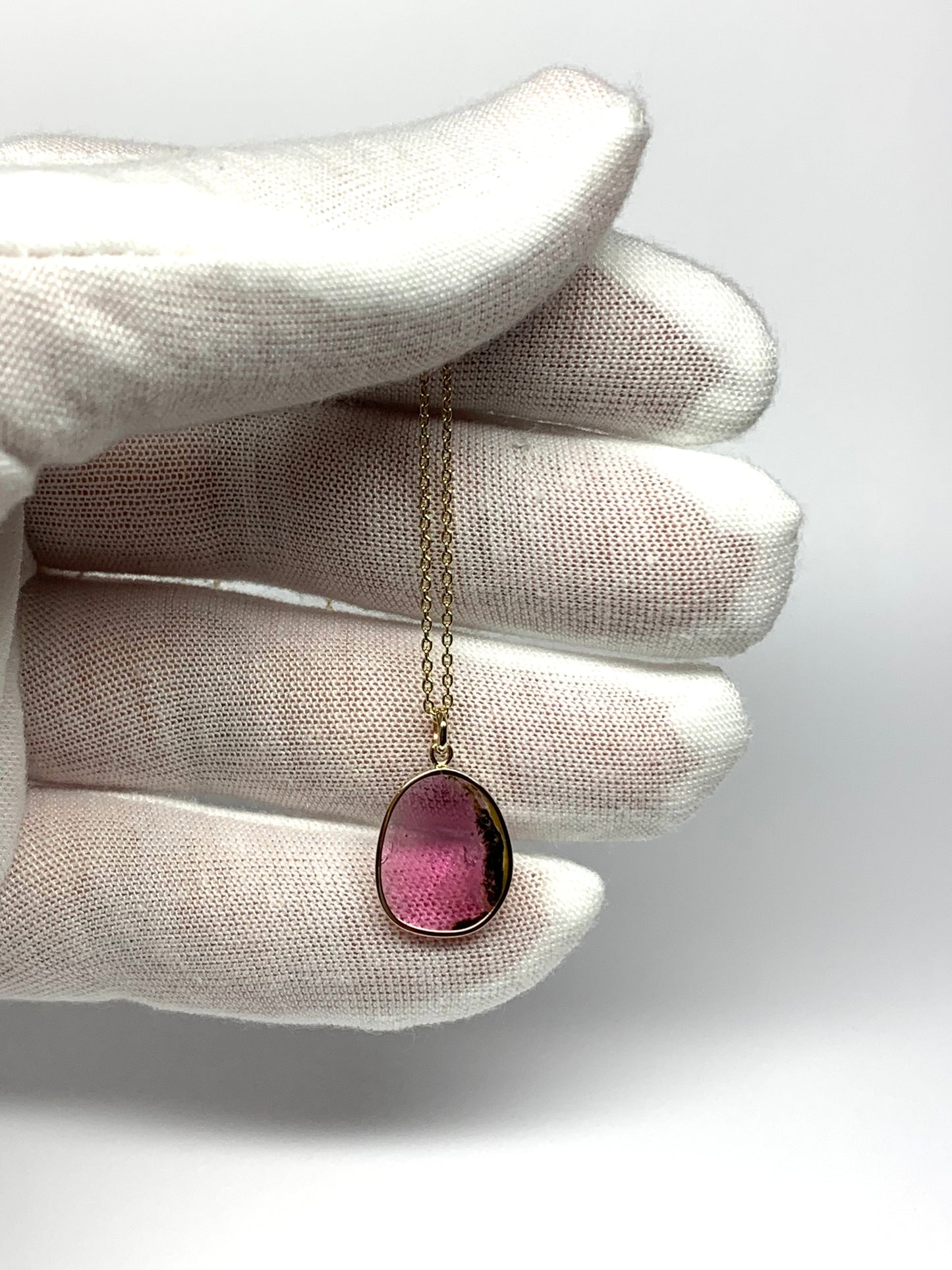 14k Solid Yellow Gold, Natural Pink Green Tourmaline Pendant