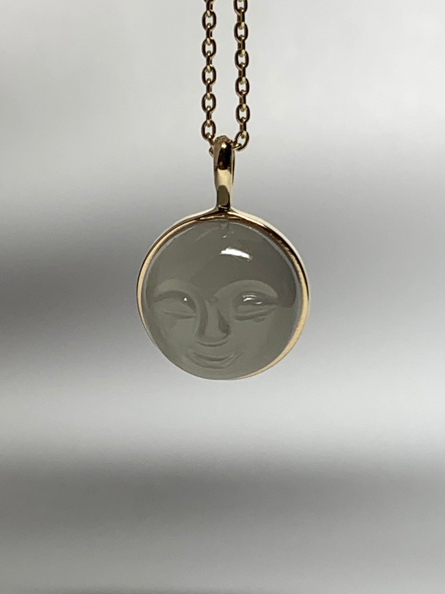 14K Solid Yellow Gold, Grey Moonstone "Moon" Pendant, Small Size