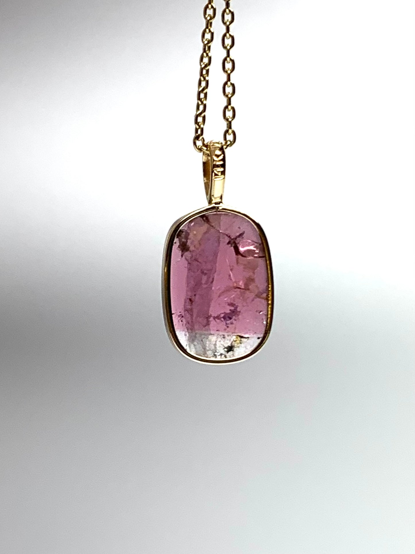 14k Solid Yellow Gold, Natural Pink Tourmaline Pendant