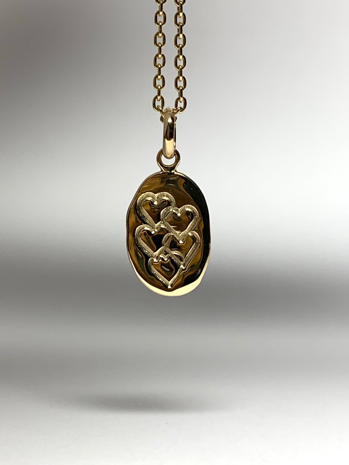 14K Solid Yellow Gold Nugget “Hearts” Mini Pendant, Tiny Charm