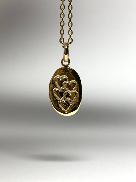 14K Solid Yellow Gold Nugget “Hearts” Mini Pendant, Tiny Charm