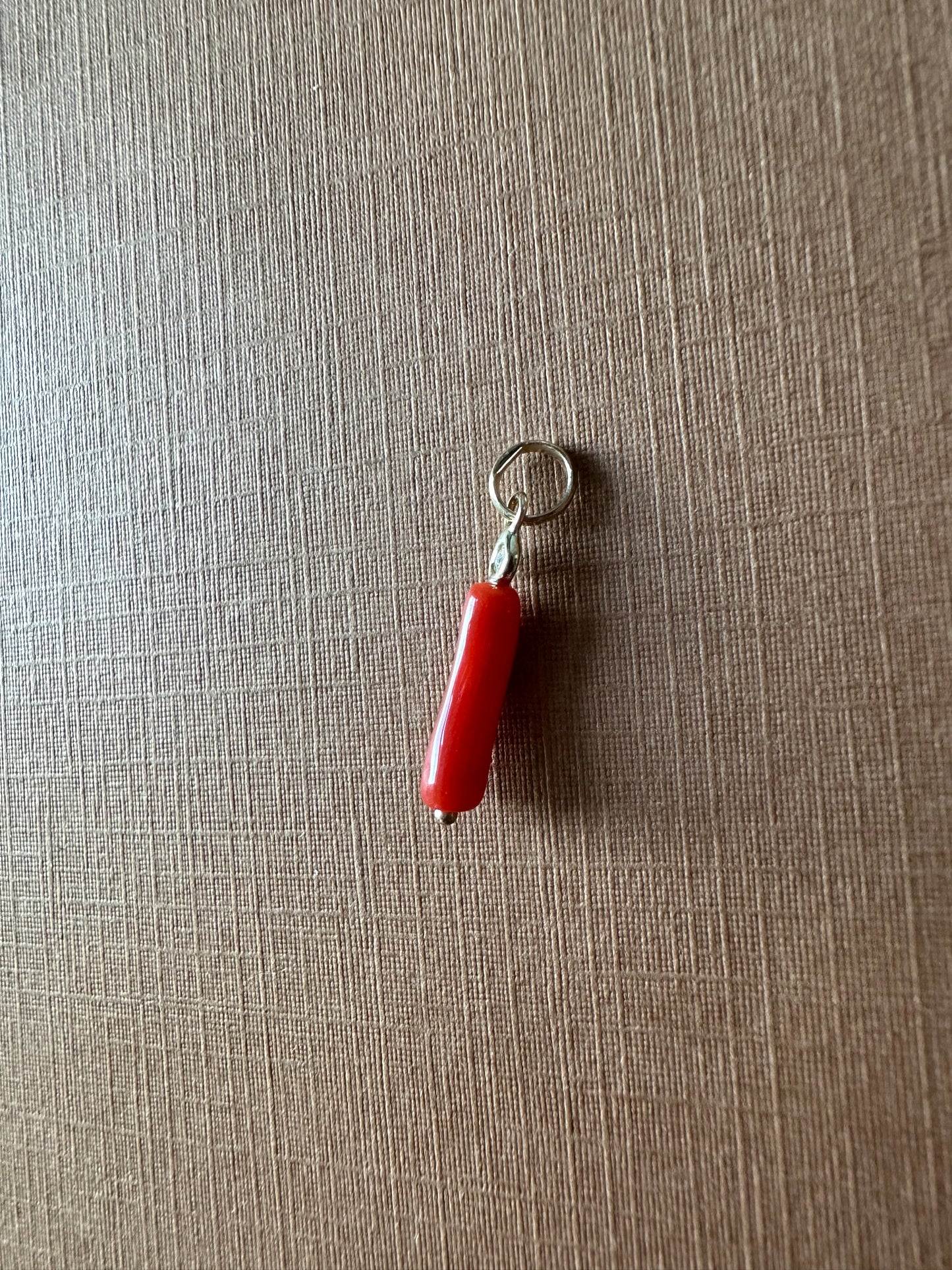 14k Solid Yellow Gold, Diamond, Red Coral Tiny Charm Pendant