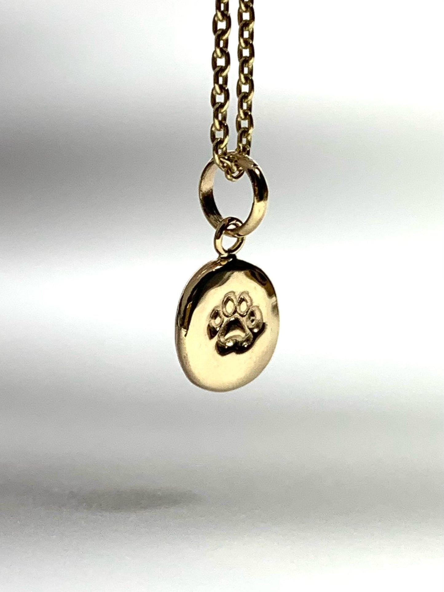 14K Solid Yellow Gold Nugget “Paw” Mini Pendant, Tiny Charm