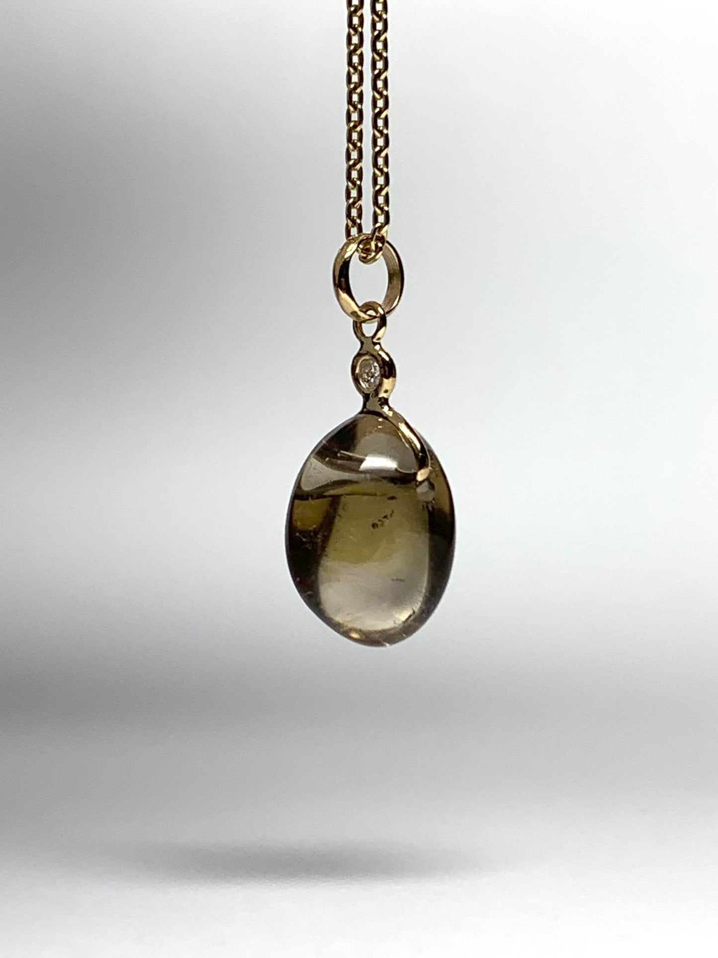 14k Solid Yellow Gold, Diamond, Lemon Quartz Tumbled Nugget Bead Pendant, Mini Size