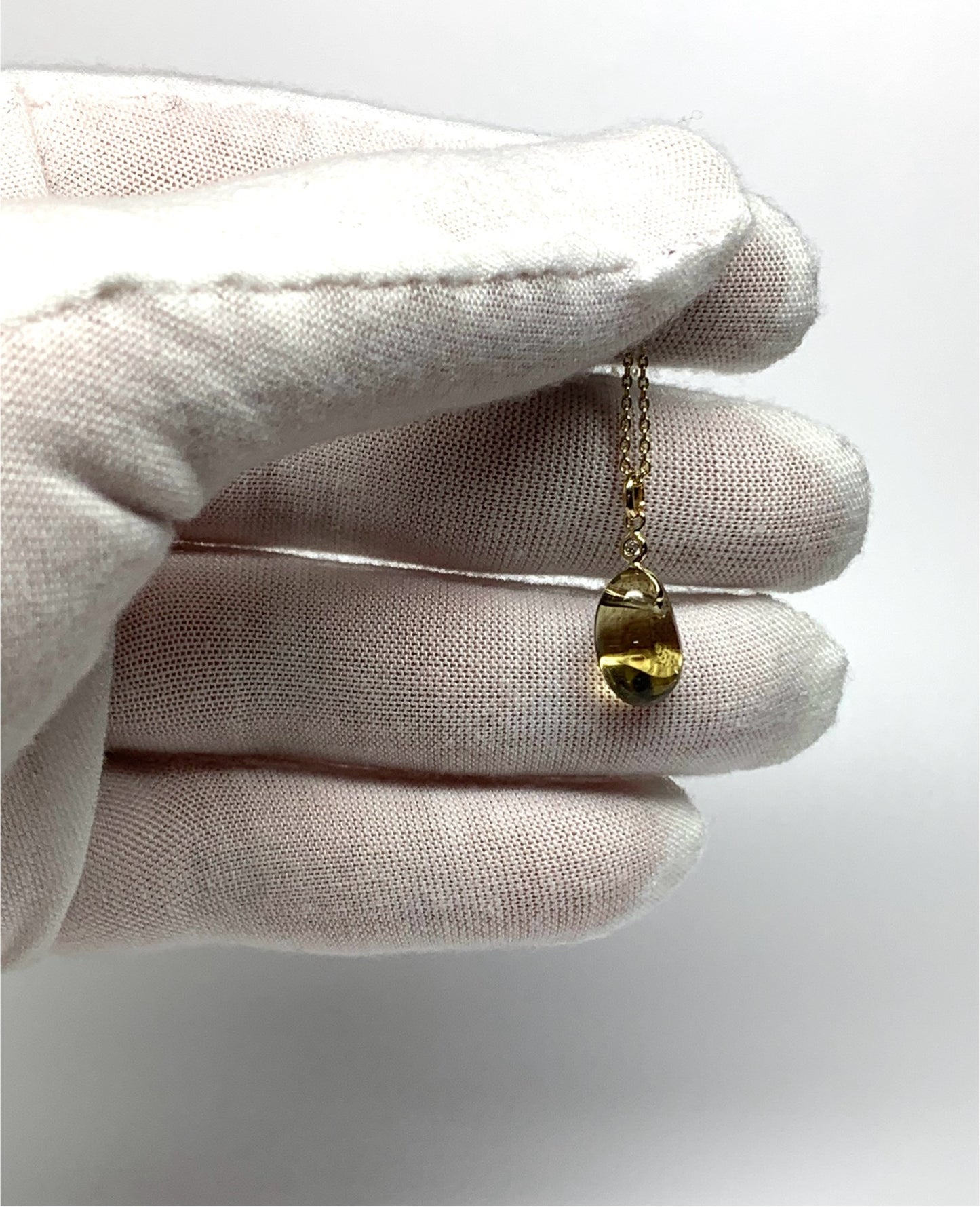 14k Solid Yellow Gold, Diamond, Lemon Quartz Tumbled Nugget Bead Pendant, Mini Size