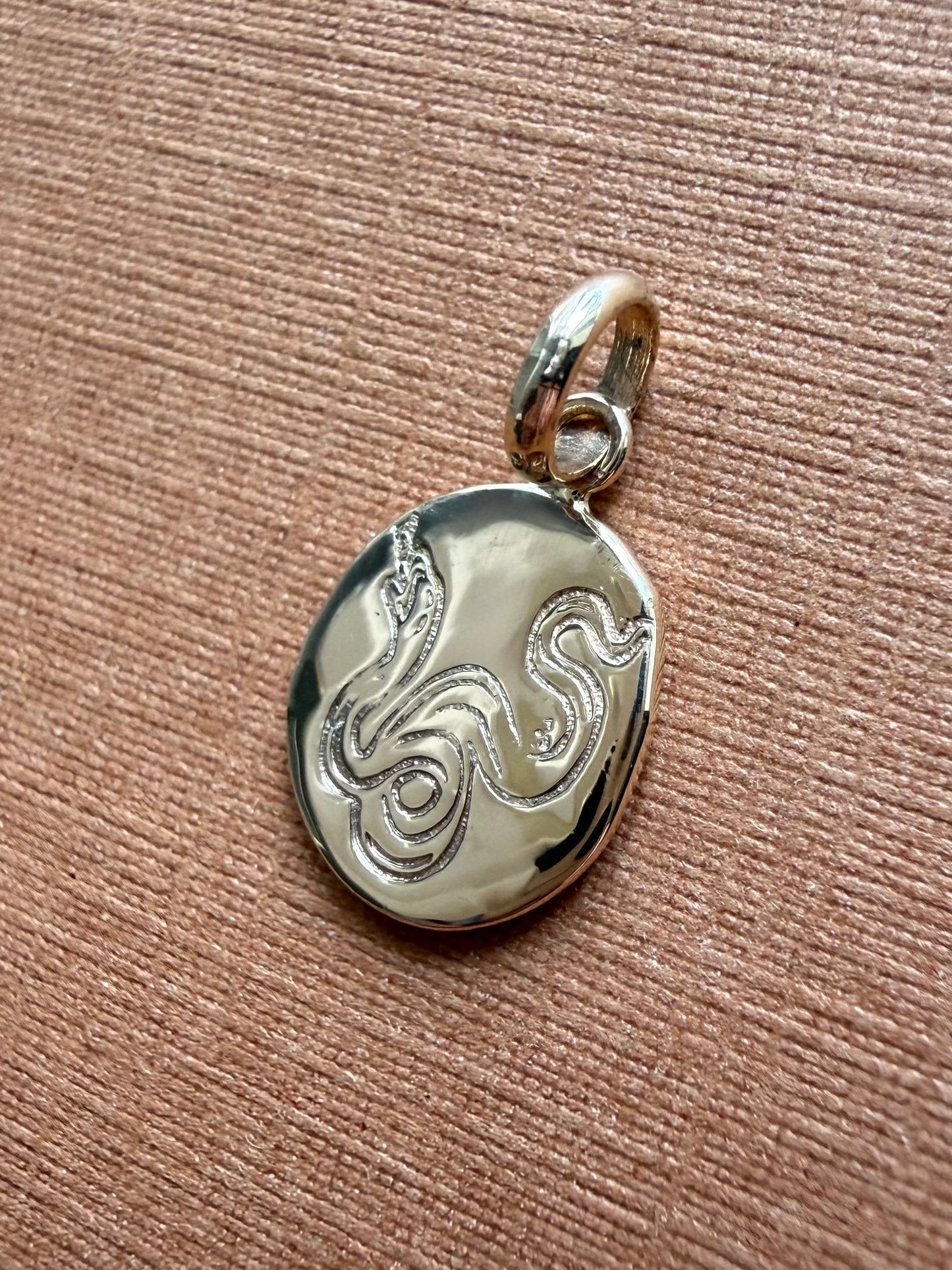 14k Solid Yellow Gold Nugget Mini Pendant “Snake”, Tiny Charm