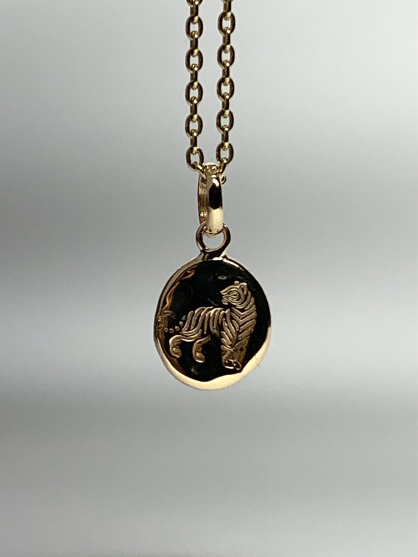14k Solid Yellow Gold Nugget Mini Pendant “Tiger”, Tiny Charm
