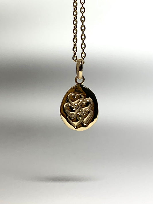 14K Solid Yellow Gold Nugget “Hearts” Mini Pendant, Tiny Charm
