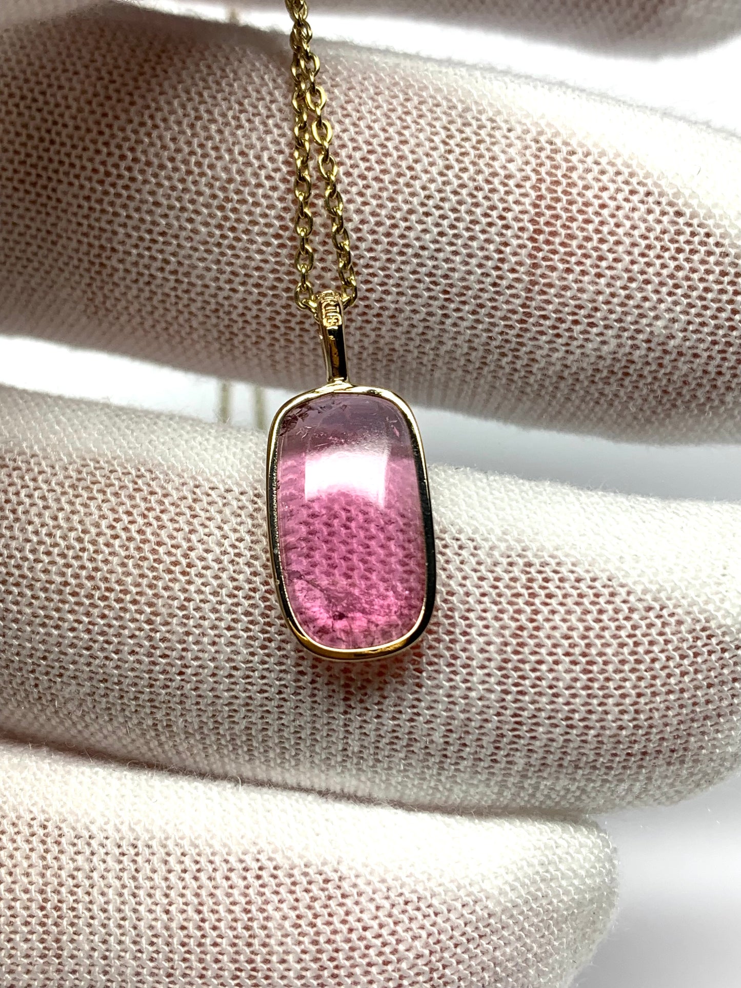 14k Solid Yellow Gold, Natural Pink Tourmaline Pendant
