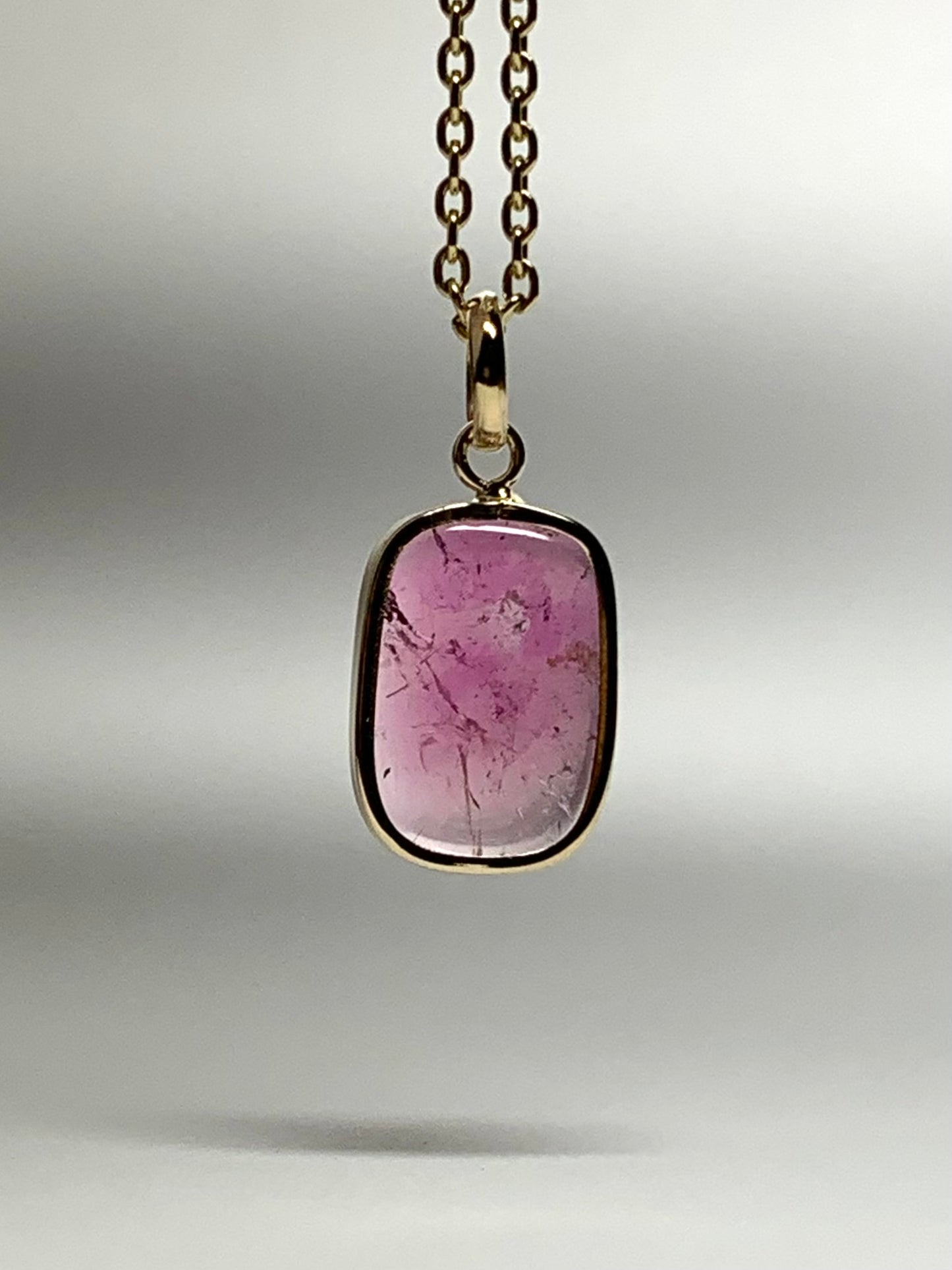 14k Solid Yellow Gold, Natural Pink Tourmaline Mini Pendant