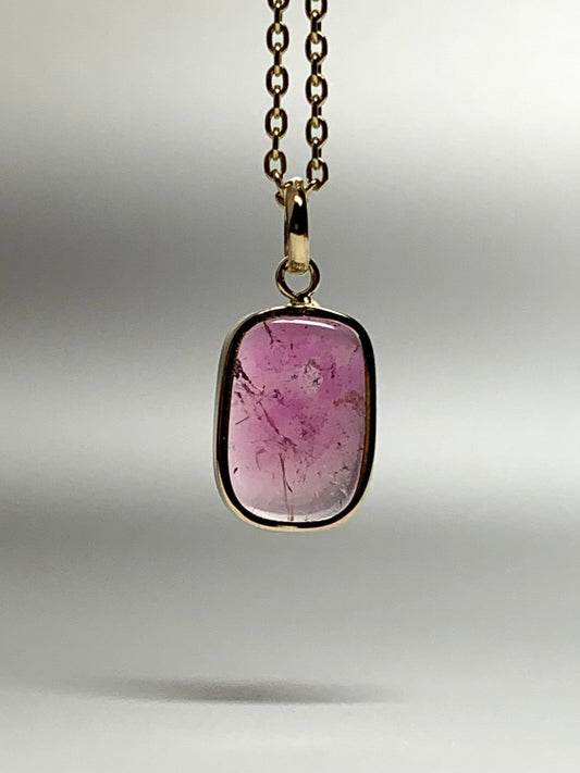 14k Solid Yellow Gold, Natural Pink Tourmaline Mini Pendant