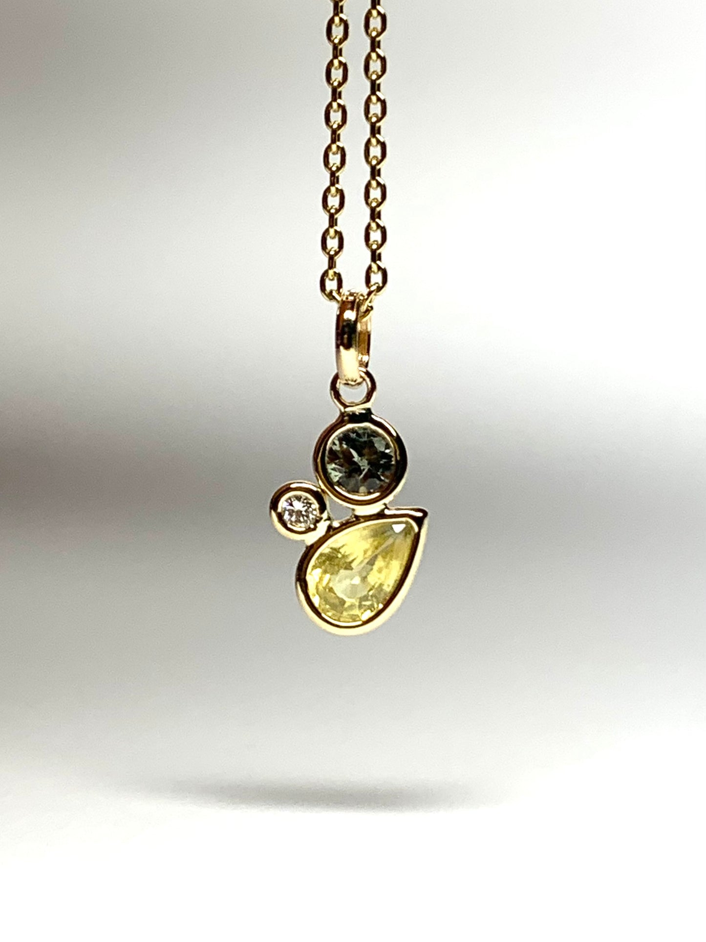 14K Solid Yellow Gold, Diamond, Multi Color Sapphires Cluster Pendant, Tiny Size