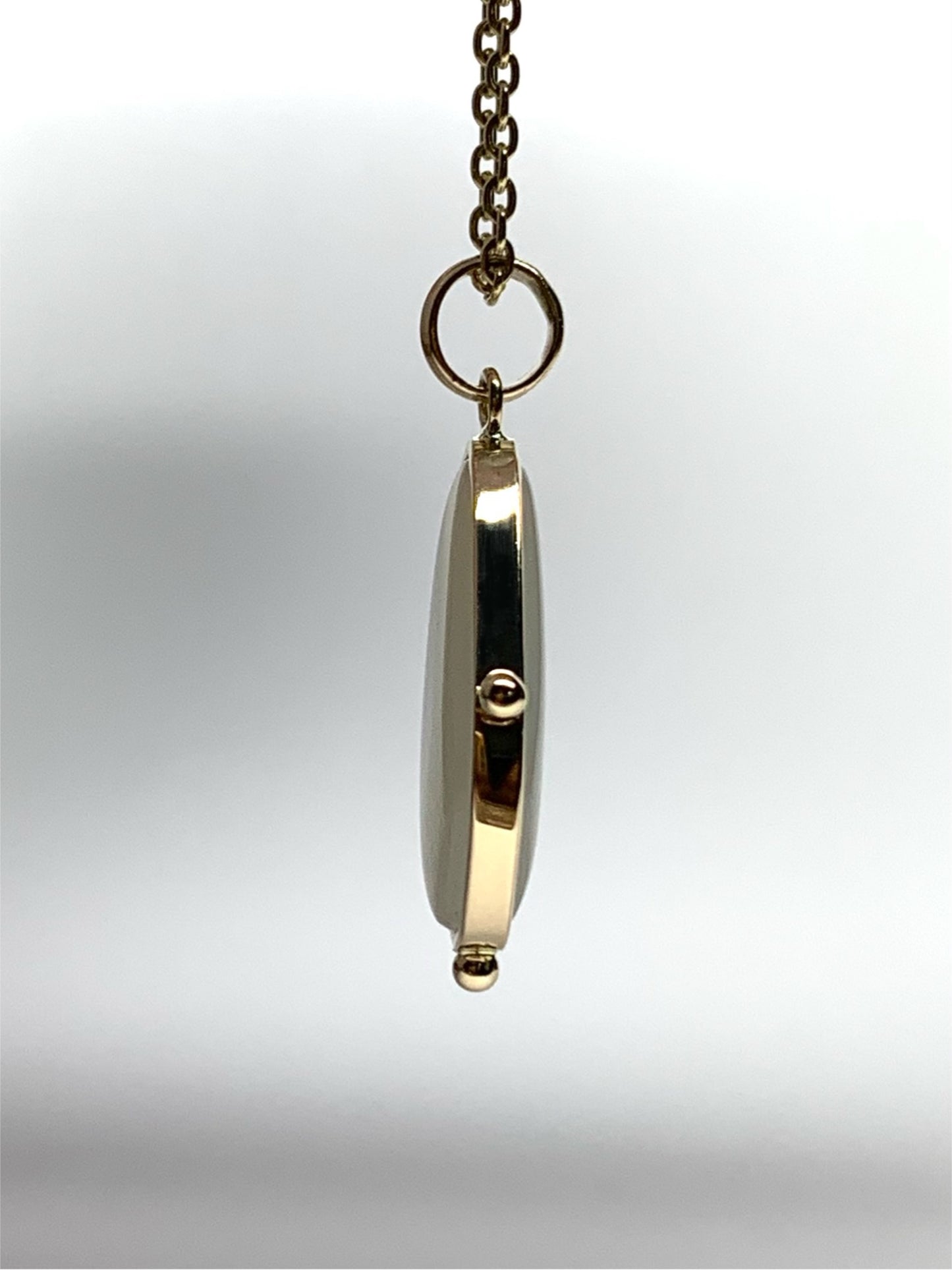 14k Solid Yellow Gold, White Moonstone Flat Cabochon Pendant, With Golden Dots