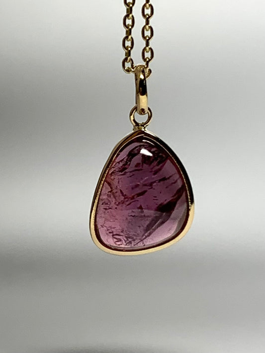 14k Solid Yellow Gold, Natural Pink Tourmaline Mini Pendant