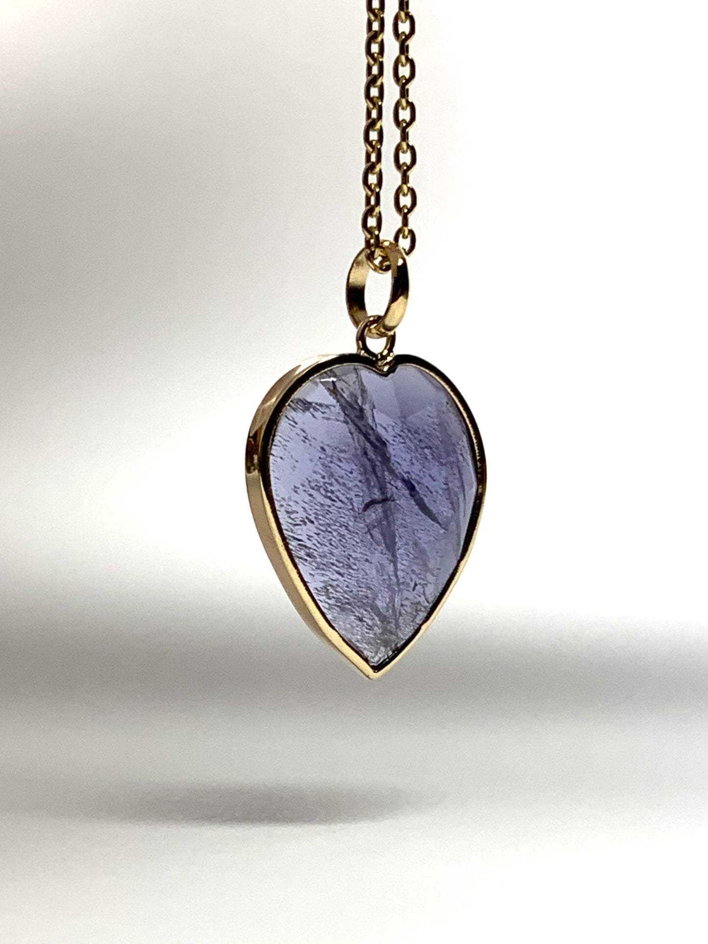 14k Solid Yellow Gold, Natural Blue Iolite “Heart” Mini Pendant