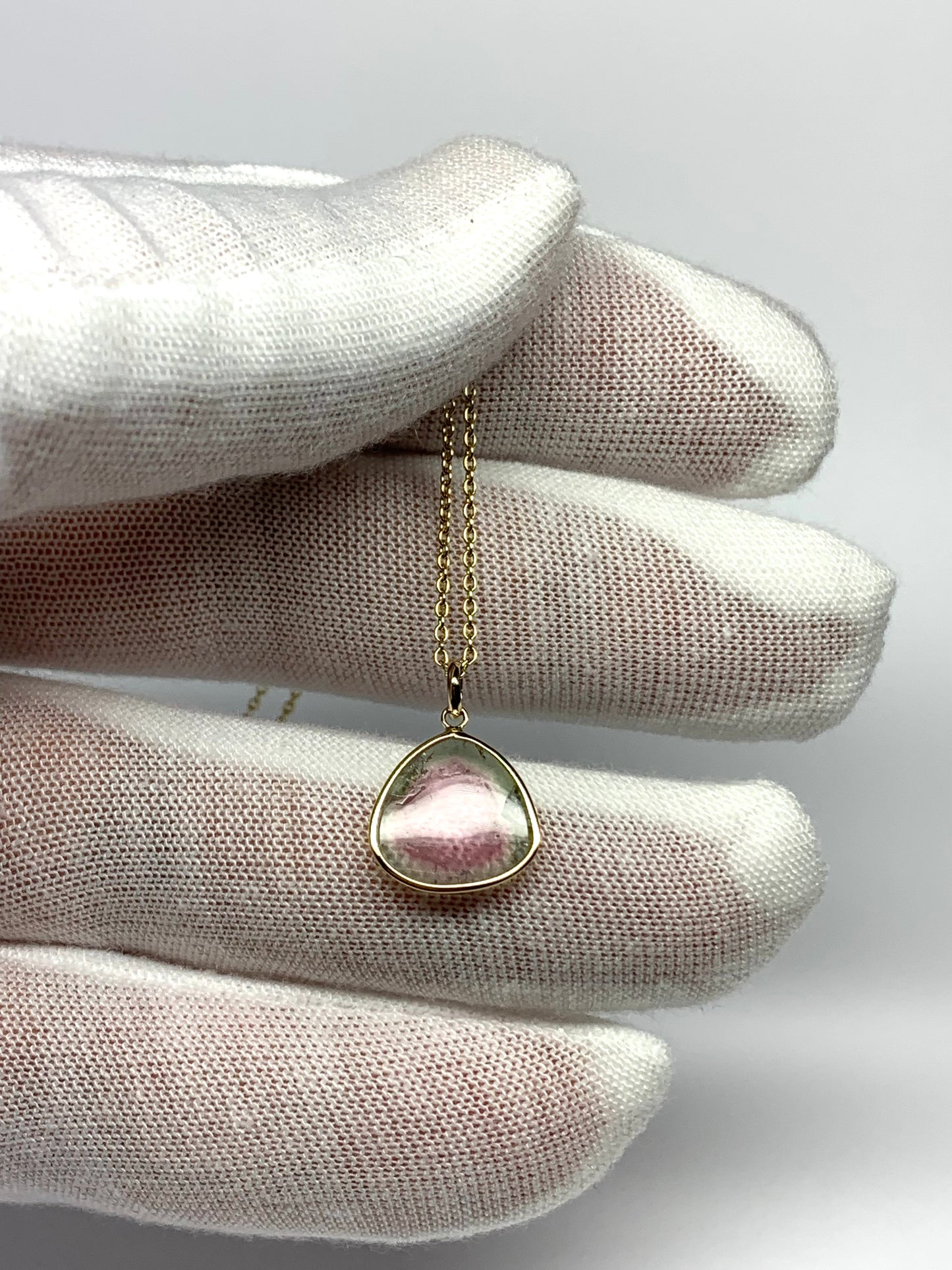 14k Solid Yellow Gold, Natural Pink Green Tourmaline Pendant