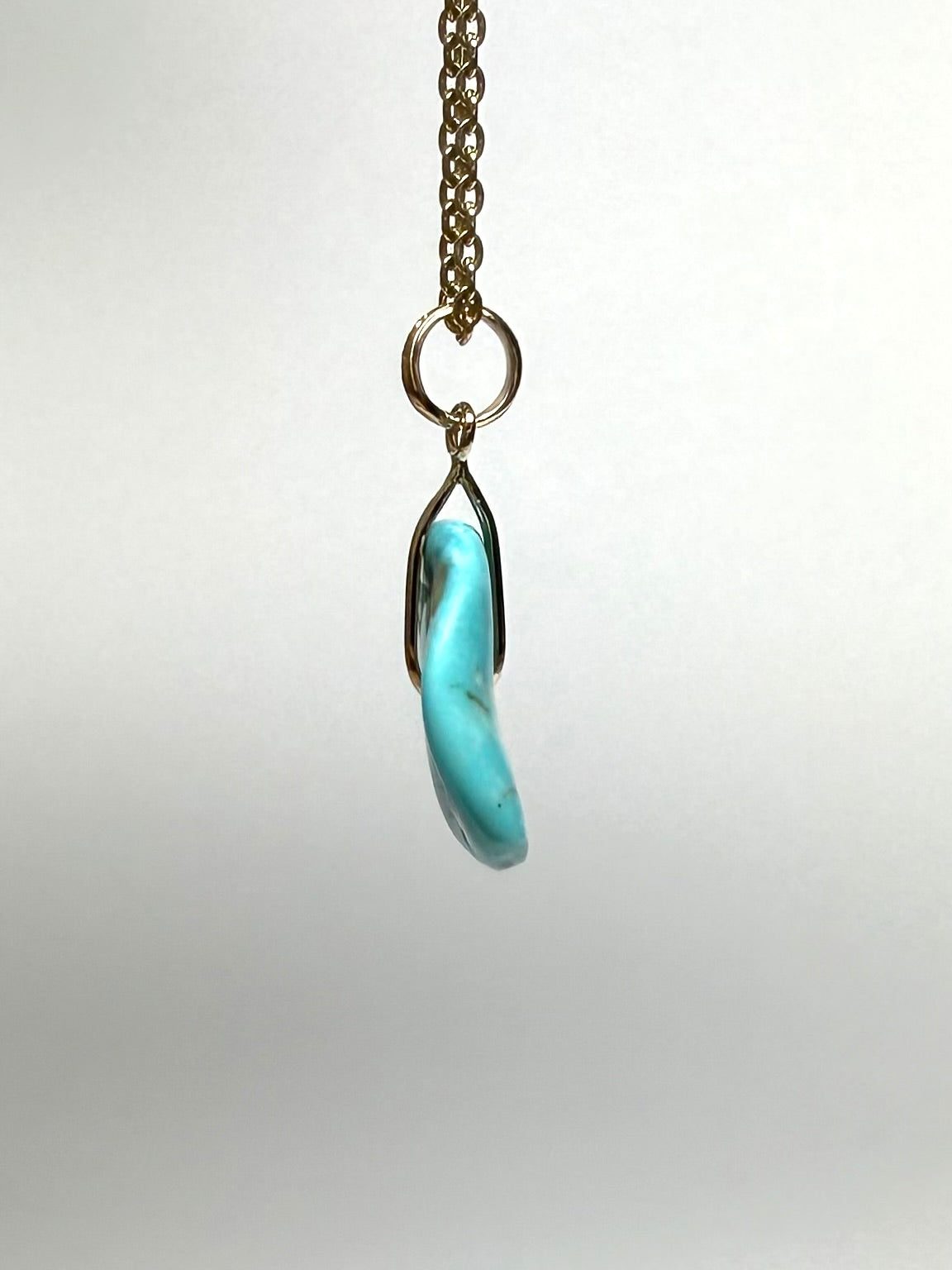 14K Solid Yellow Gold, Blue Turquoise “Donut” Mini Pendant