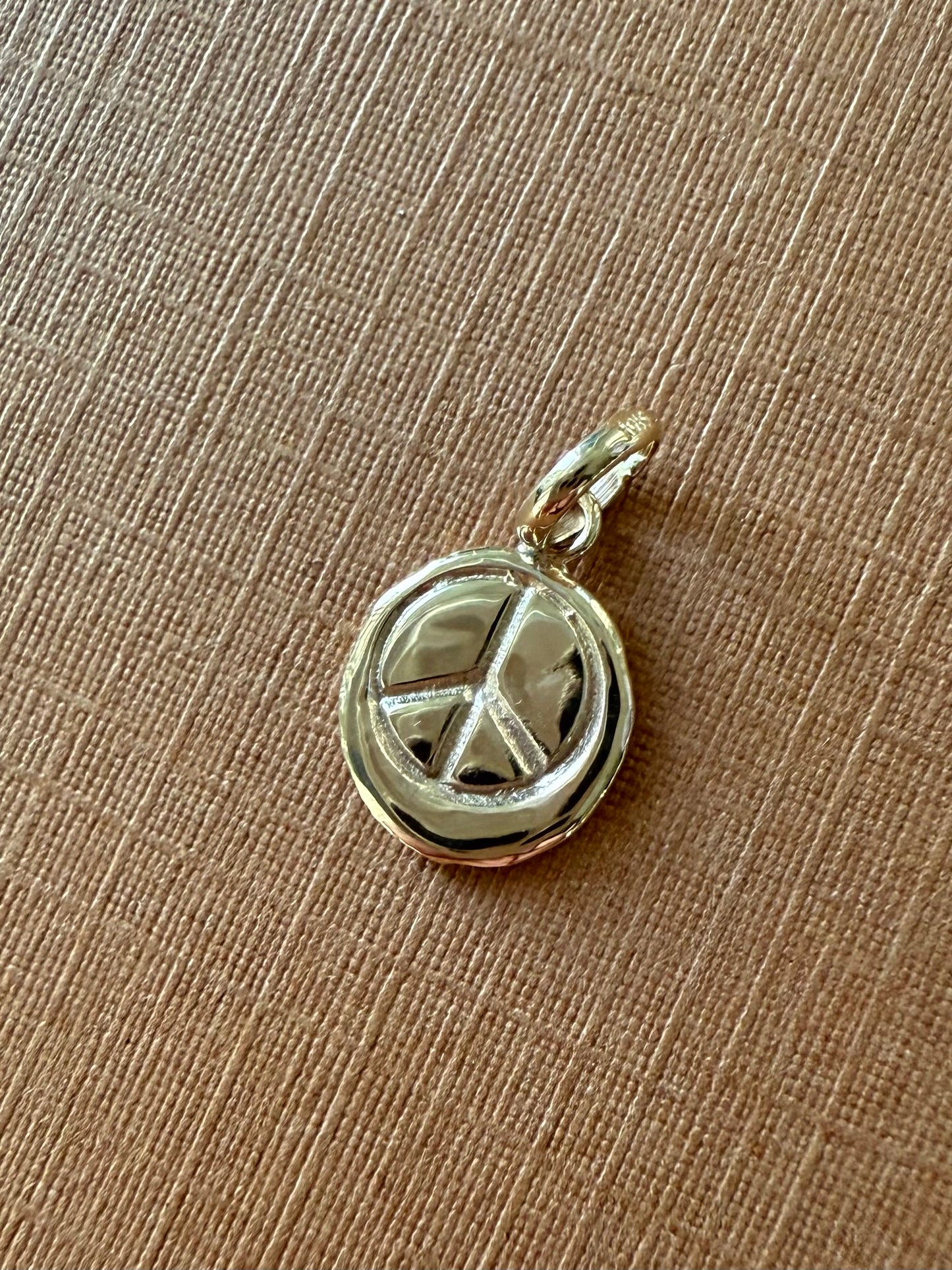 10k Solid Yellow Gold Nugget “Peace” Mini Pendant, Tiny Charm