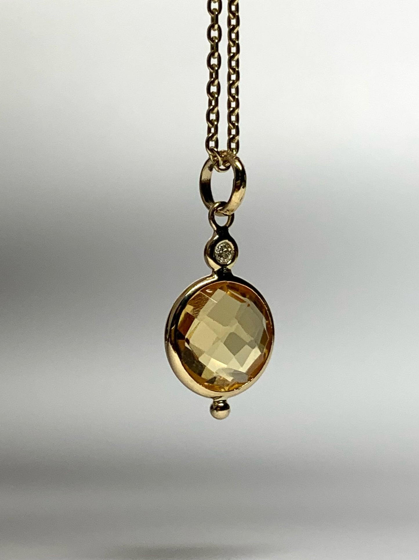 14K Solid Yellow Gold, Diamond, Citrine Mini Pendant