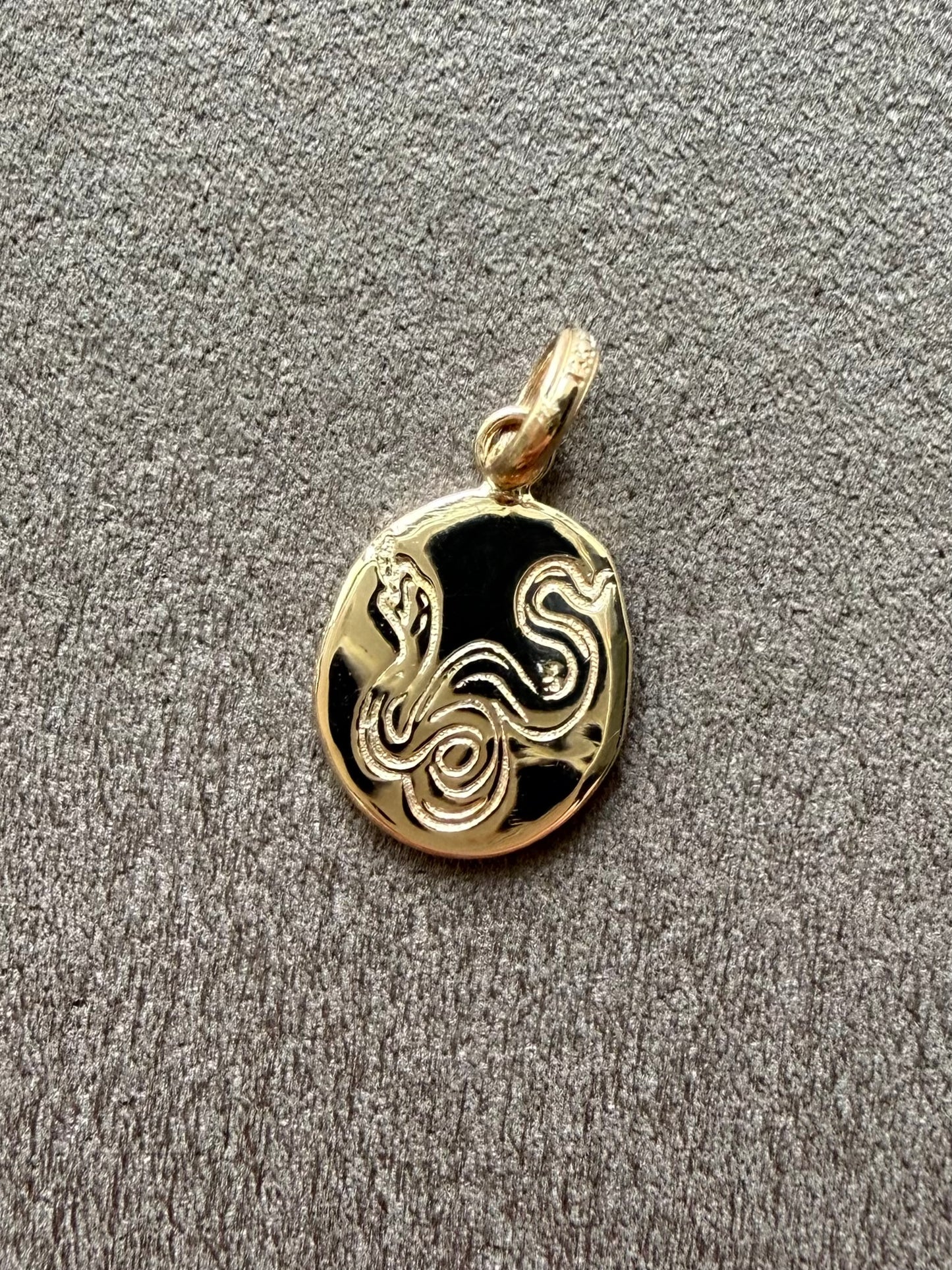 14k Solid Yellow Gold Nugget Mini Pendant “Snake”, Tiny Charm