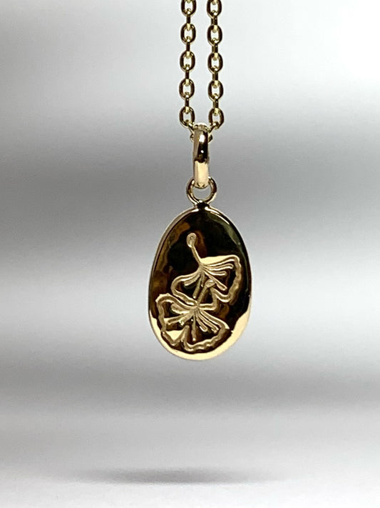 14K Solid Yellow Gold Nugget “Ginkgo” Mini Pendant, Tiny Charm
