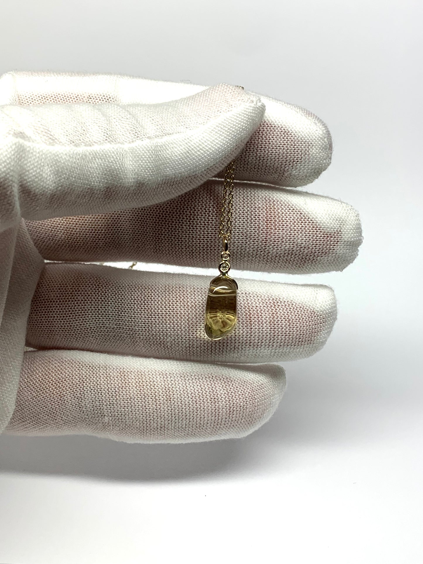 14k Solid Yellow Gold, Diamond, Lemon Quartz Tumbled Nugget Bead Pendant, Mini Size