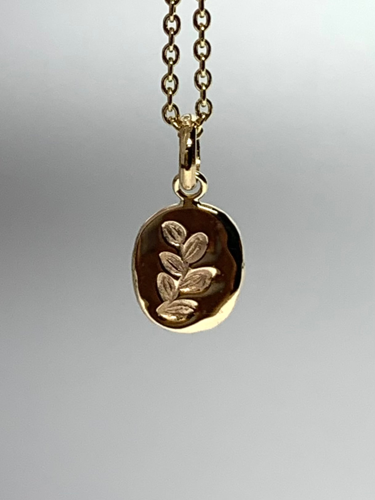 10k Solid Yellow Gold Nugget “Olive Branch” Mini Pendant, Tiny Charm