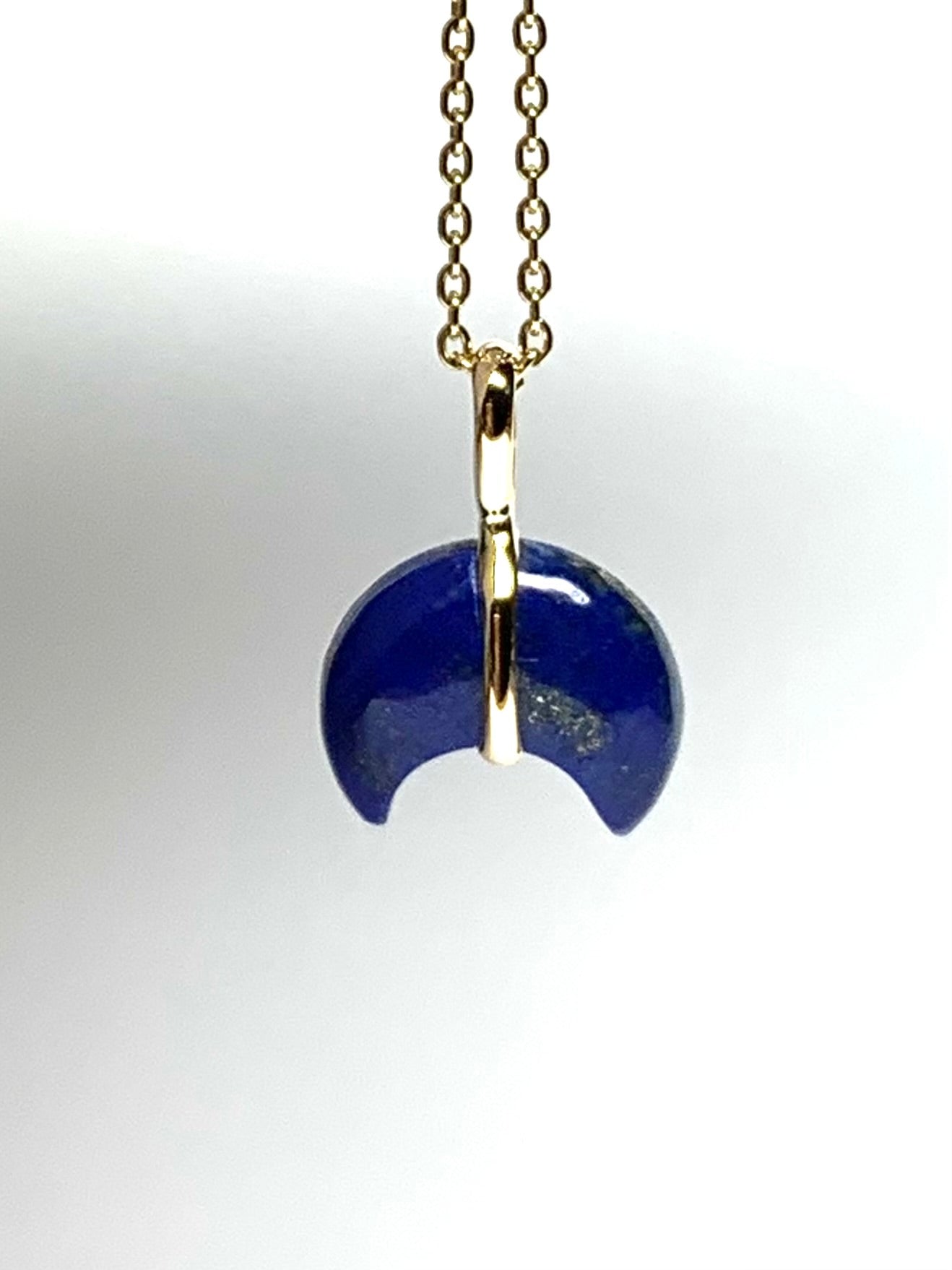 14k Solid Yellow Gold, Blue Lapis Lazuli “Crescent Moon” Pendant, Mini Size