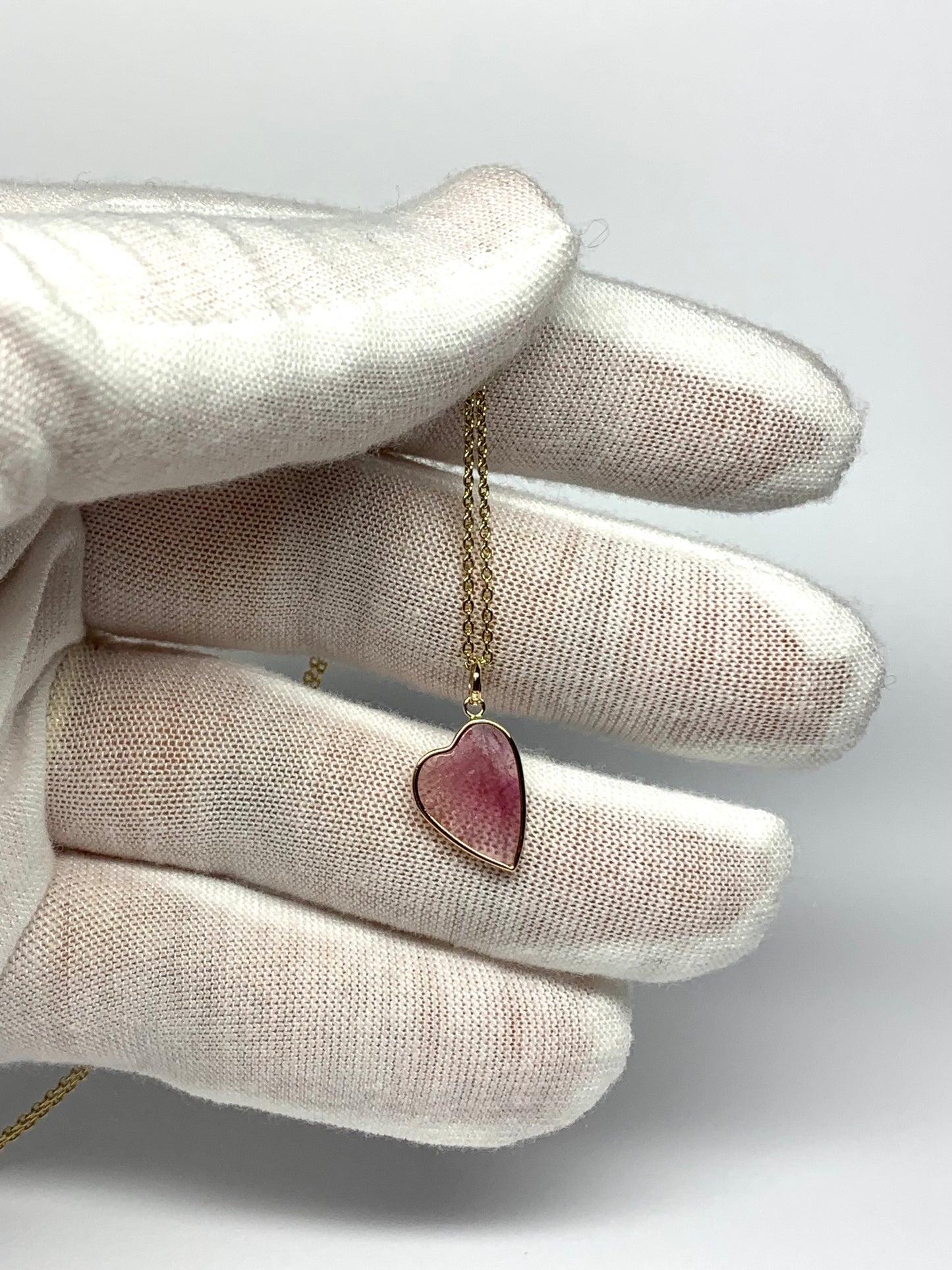 14k Solid Yellow Gold, Pink Tourmaline “Heart” Pendant, Mini Size