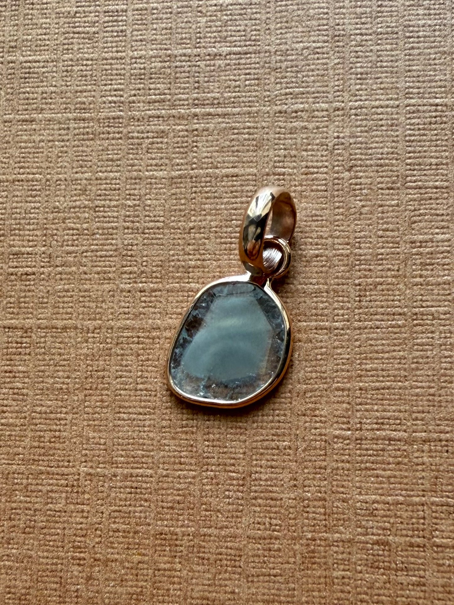 14k Solid Rose Gold, Natural Diamond Slice Mini Pendant