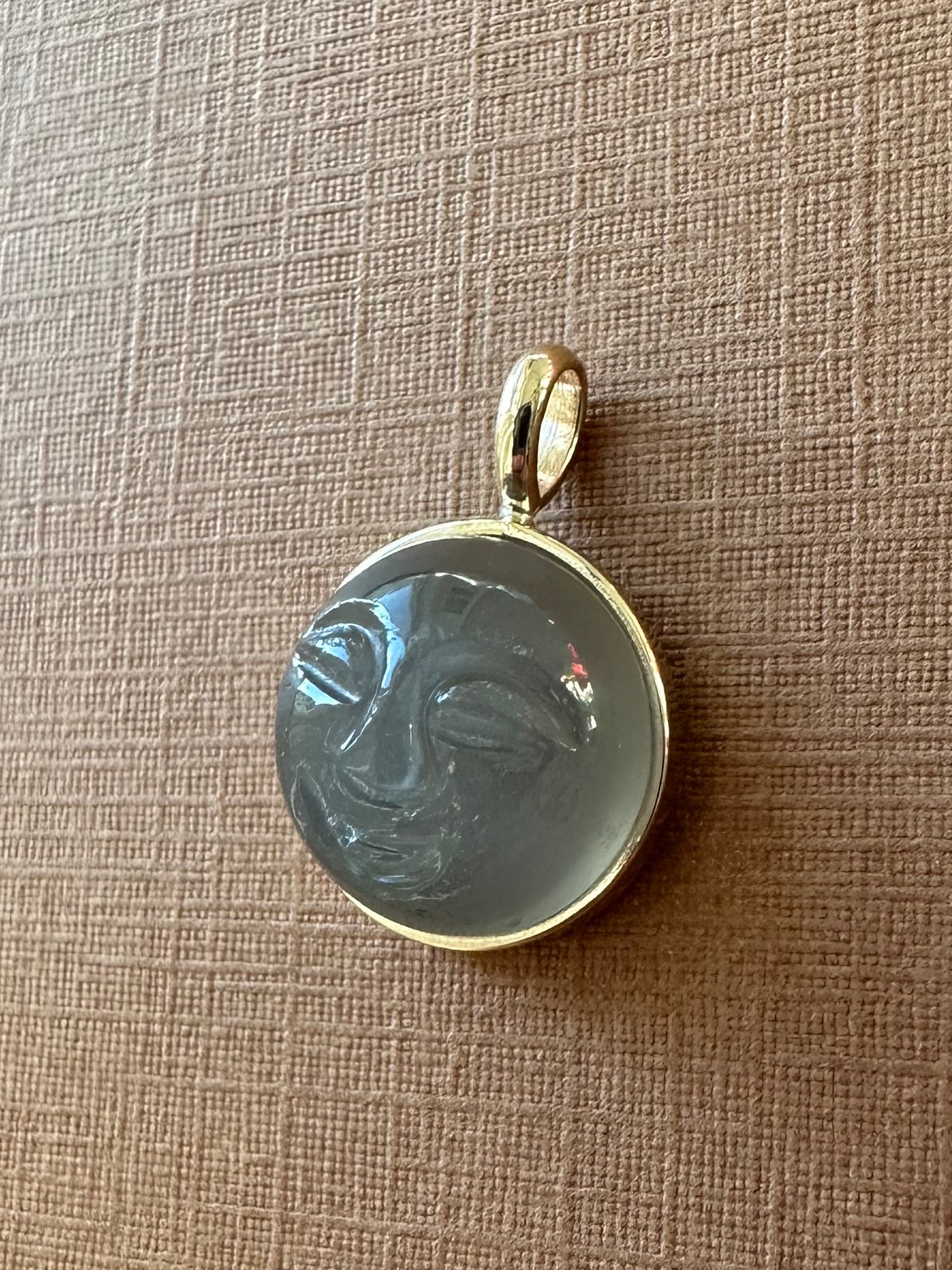 14K Solid Yellow Gold, Grey Moonstone "Moon" Pendant, Small Size