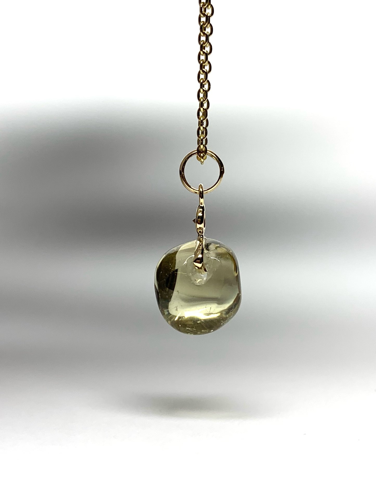14k Solid Yellow Gold, Diamond, Lemon Quartz Tumbled Nugget Bead Pendant, Mini Size